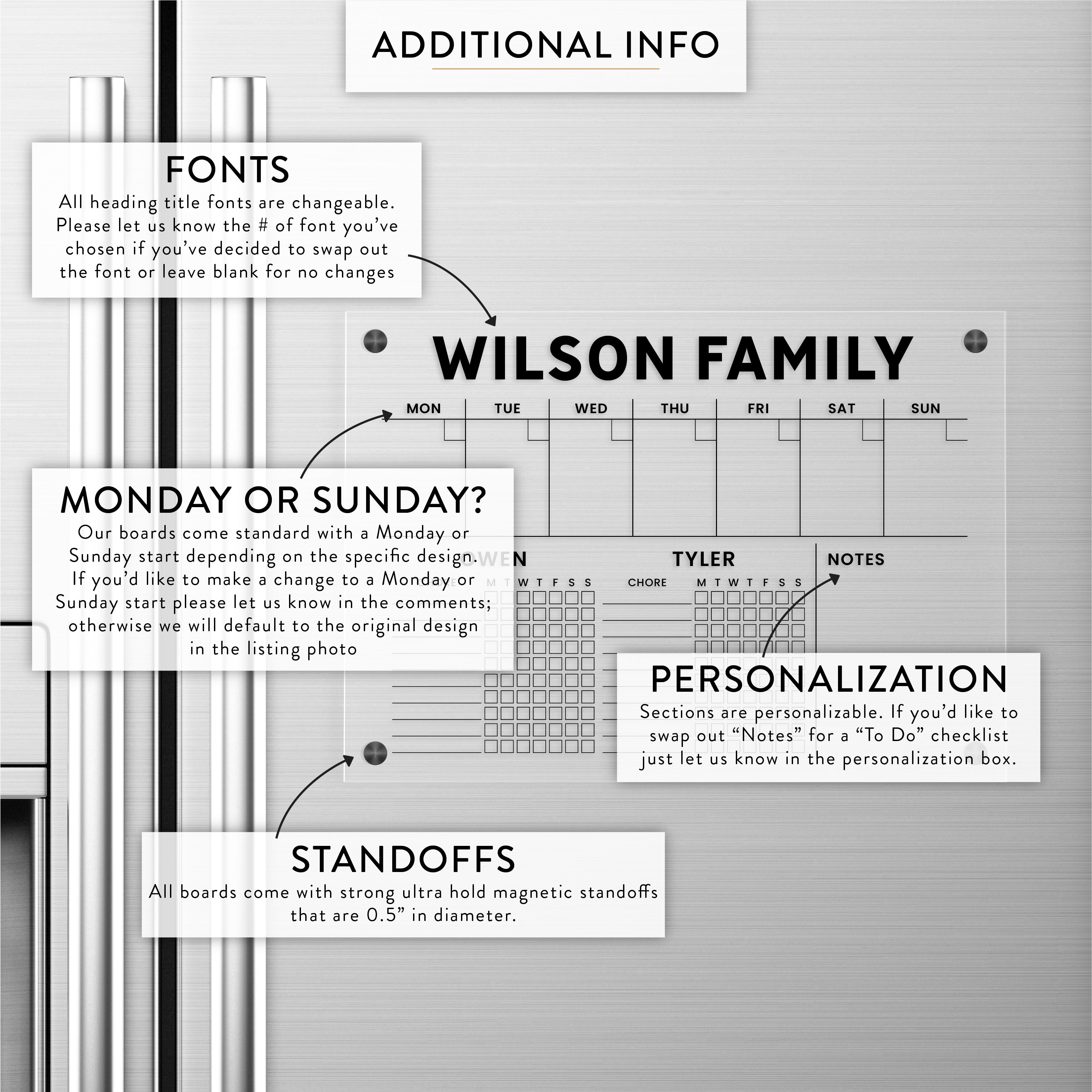 Personalized Weekly + Chore Chart Magnetic Acrylic Fridge Calendar