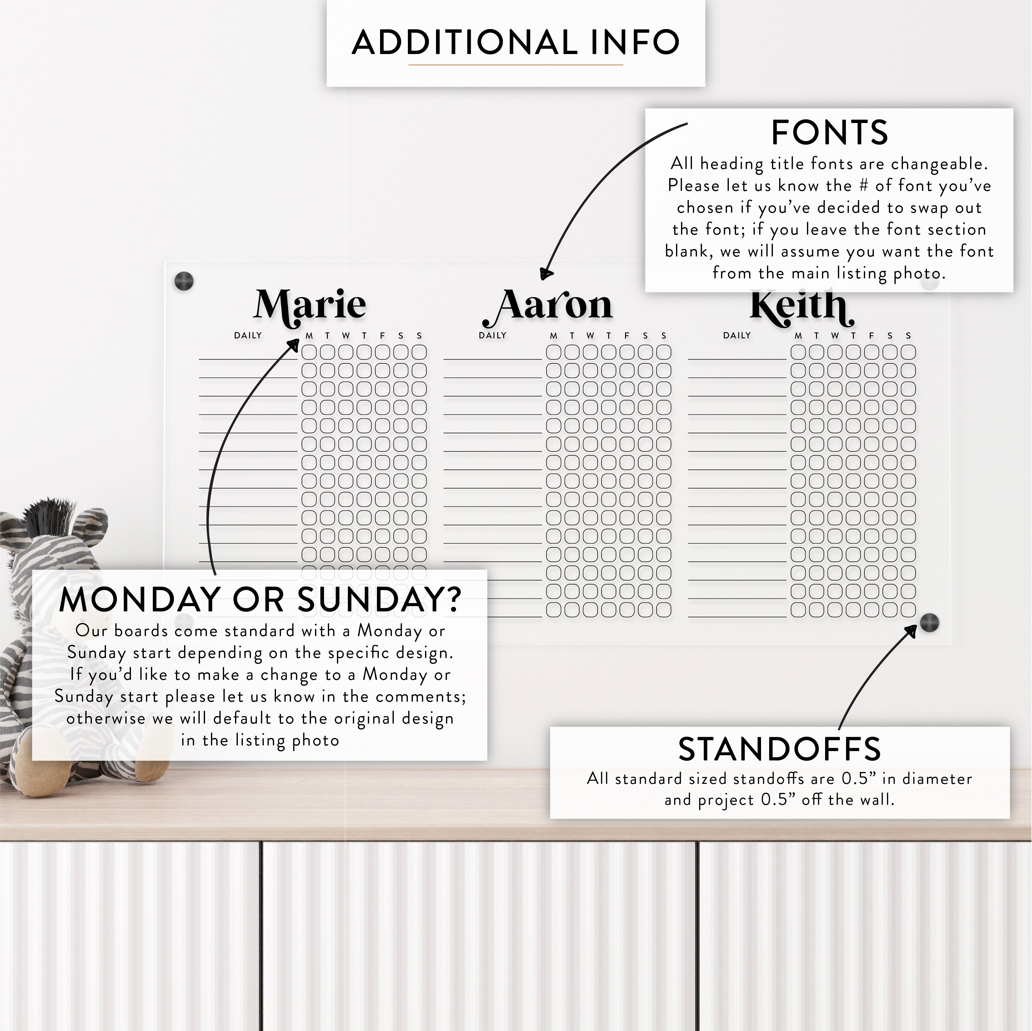 Personalized Kid's Acrylic Chore Chart for 3 Kids