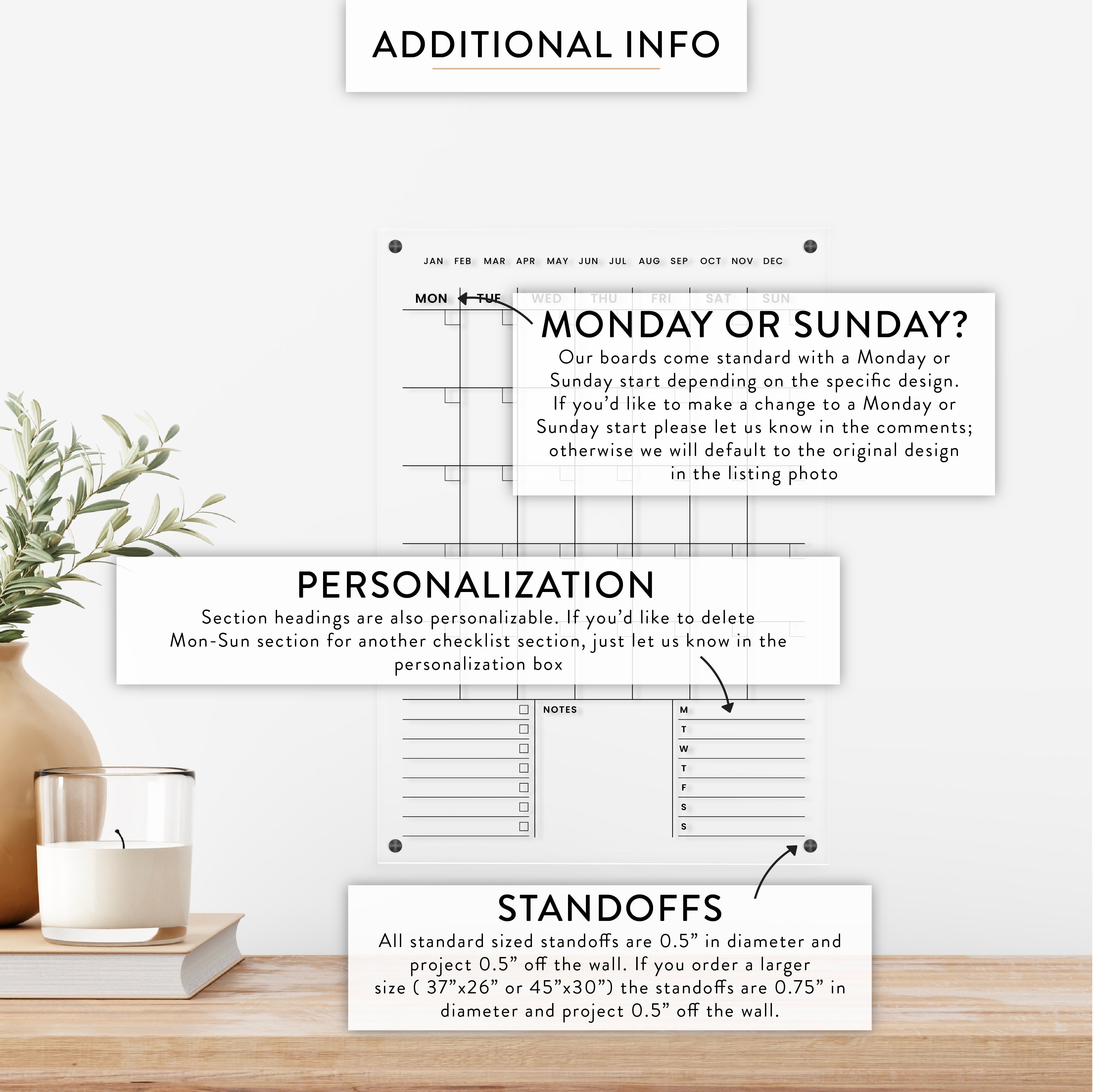 Monthly with Checklist, Notes and Meal Plan Acrylic Wall Calendar