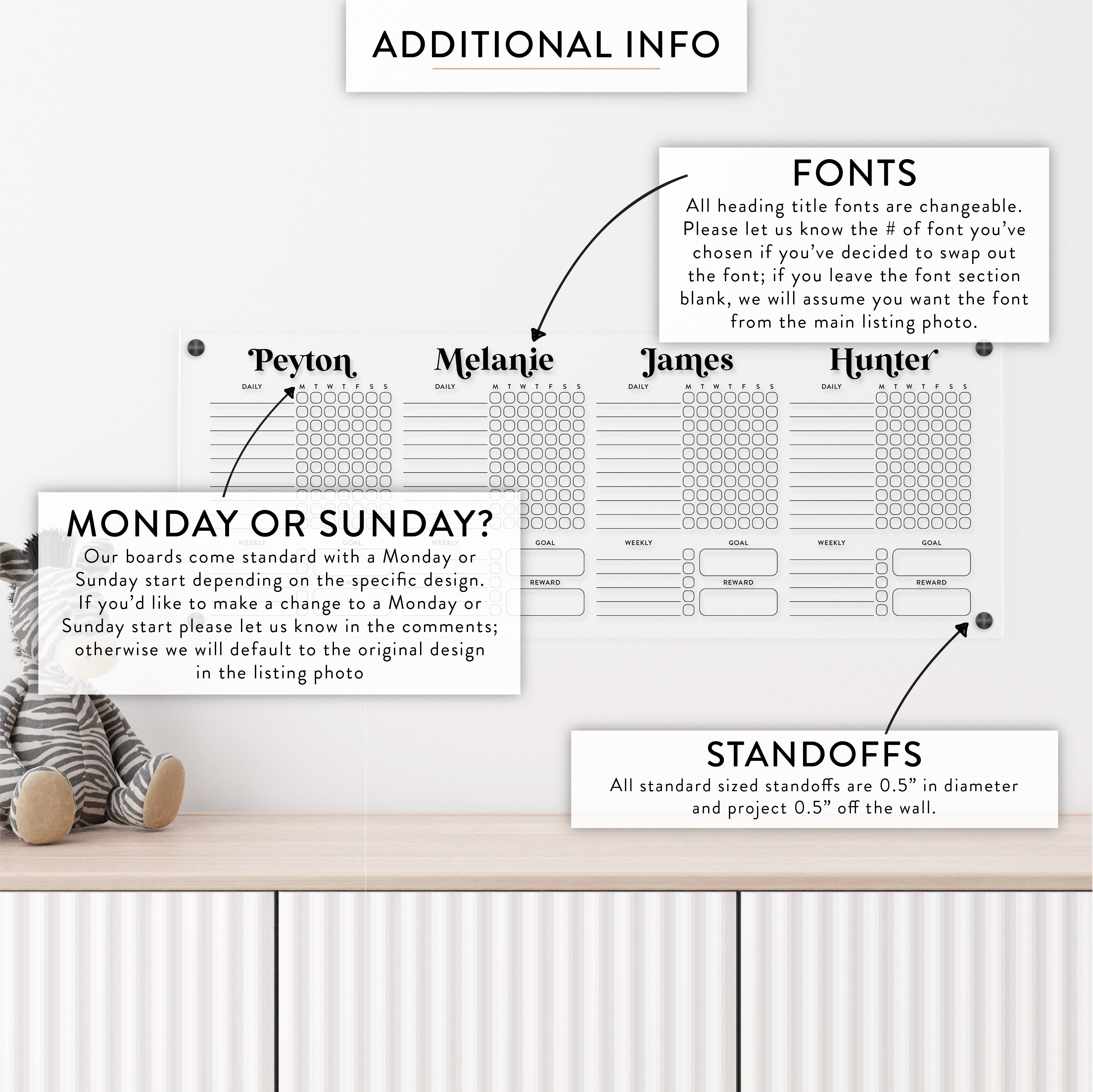 Personalized Kid's Acrylic Chore Chart for Four Kids