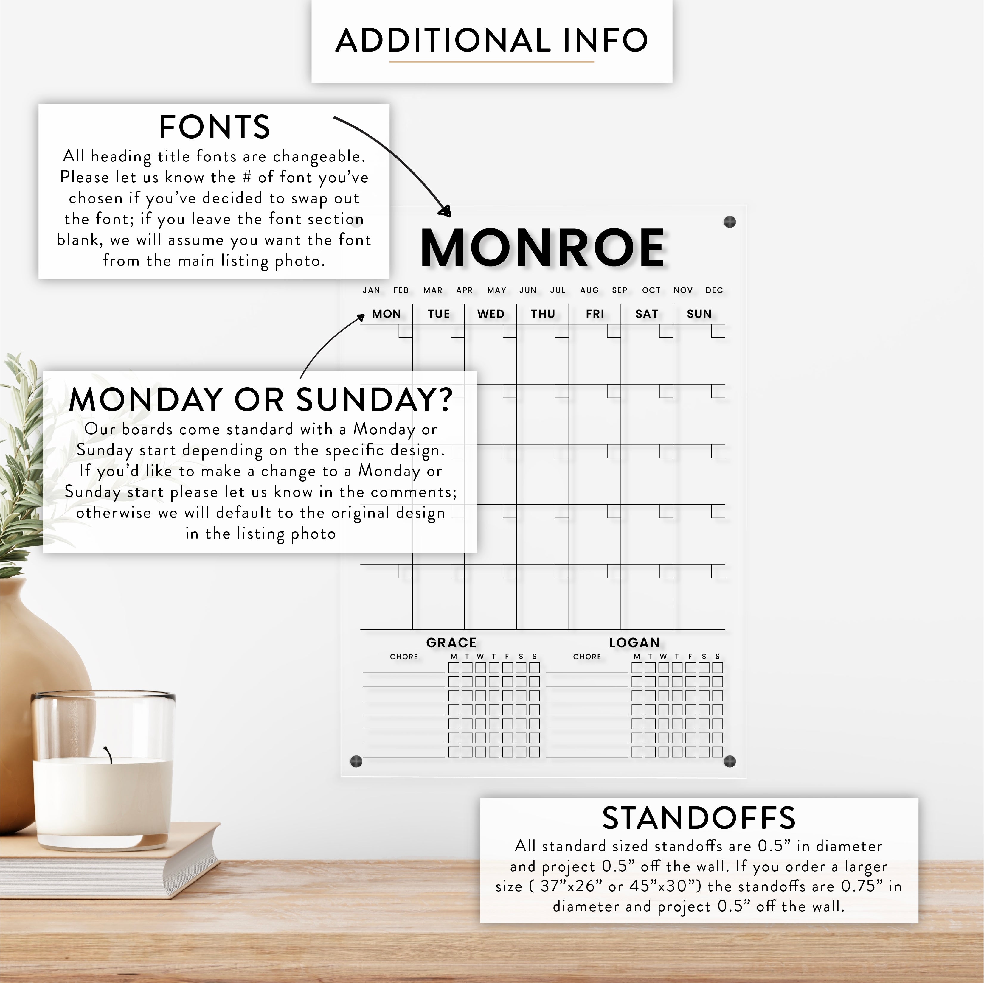 Personalized Monthly with Double Chore Chart Acrylic Wall Calendar