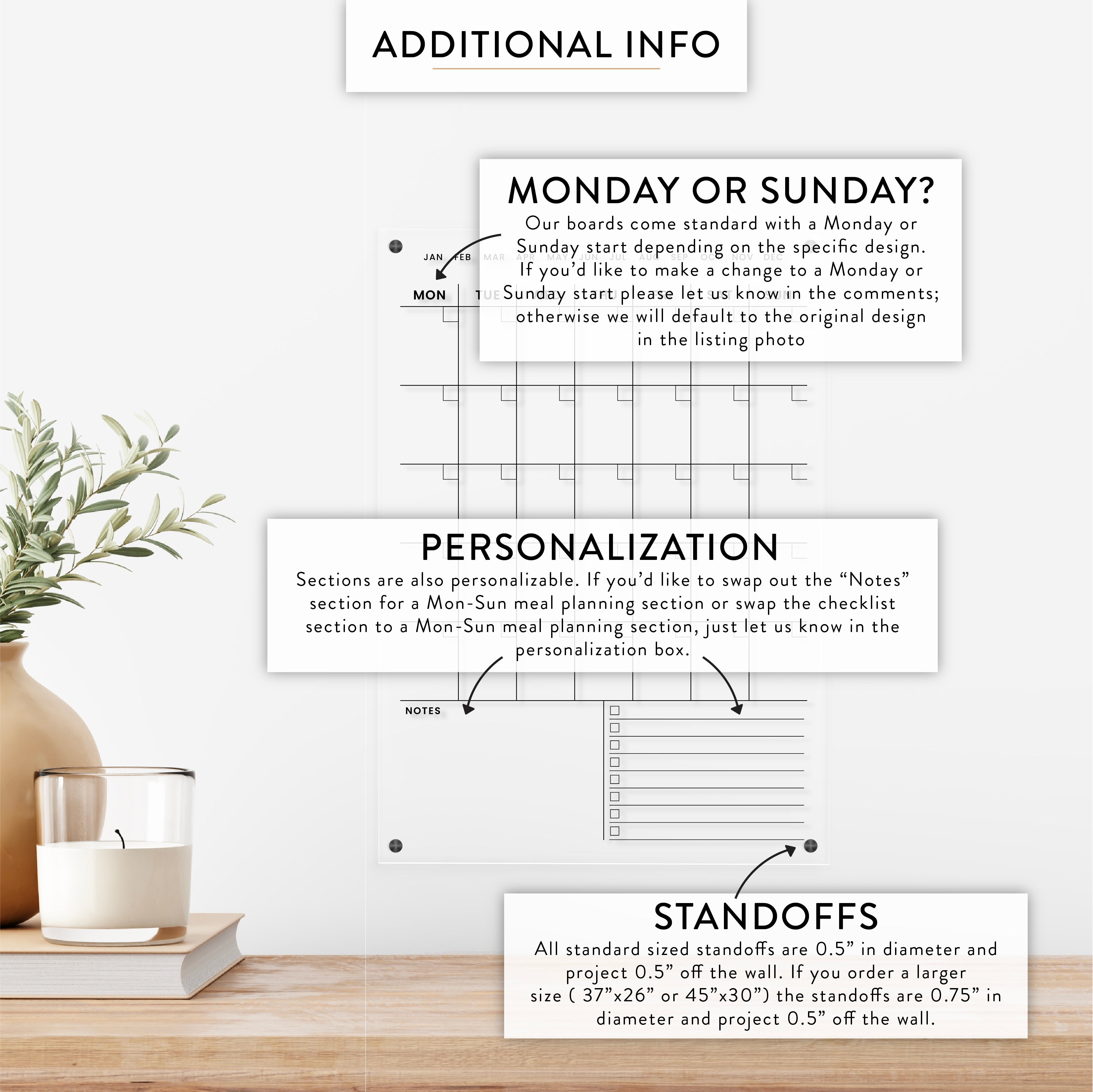 Monthly + Notes and Checklist Acrylic Wall Calendar