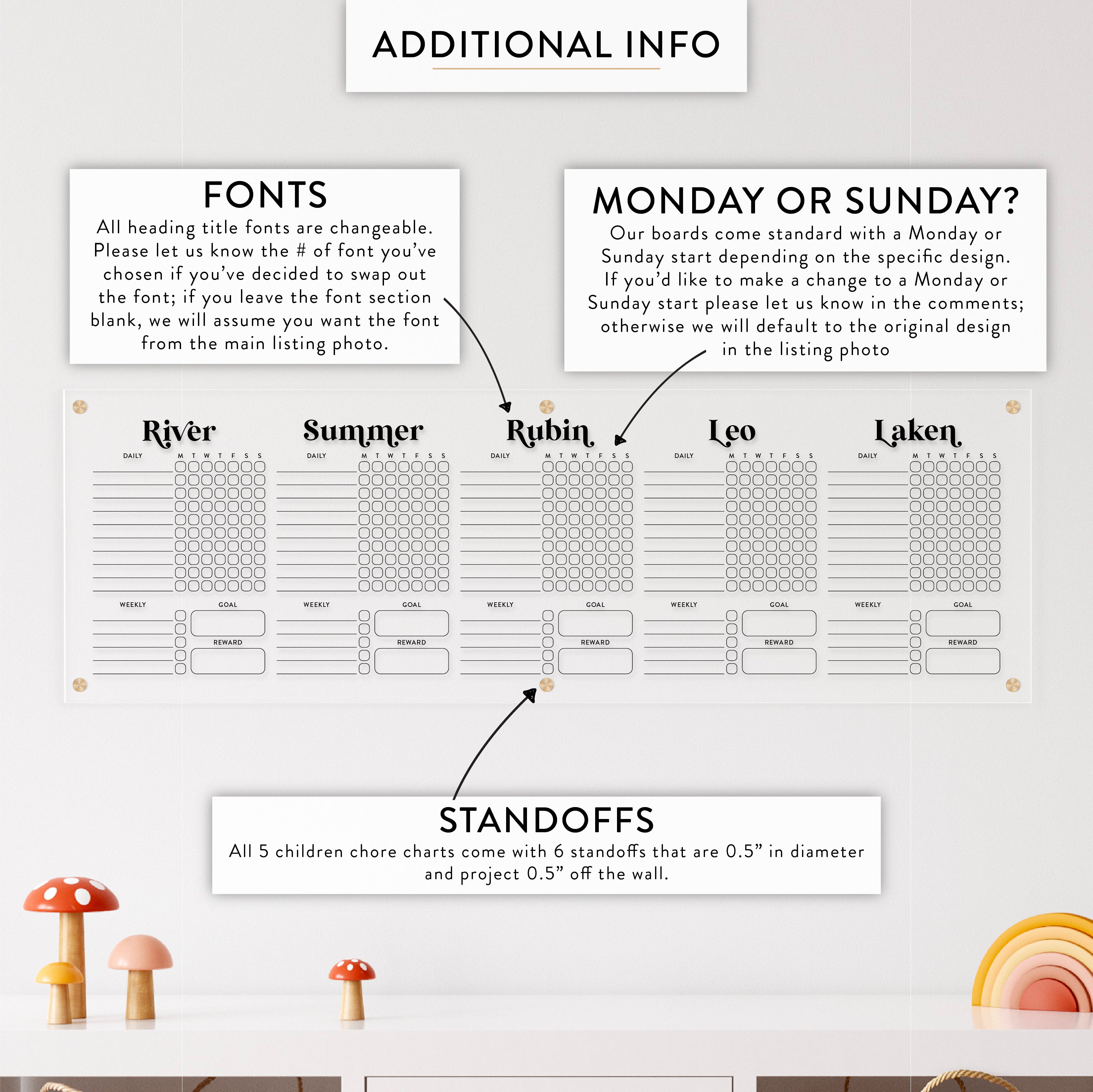 Personalized Kid's Acrylic Chore Chart for Five Kids