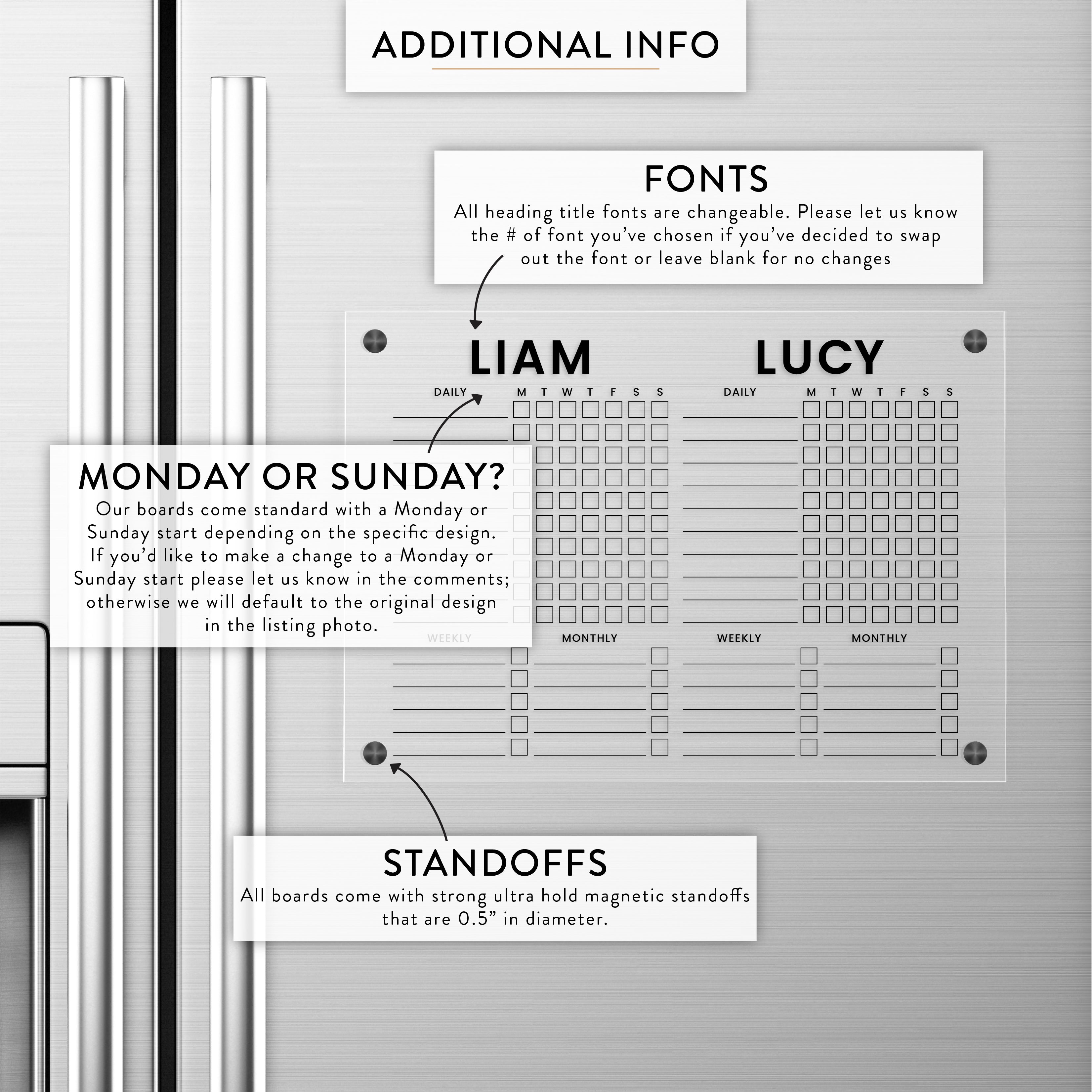 Personalized Kid's Chore Chart For Two Magnetic Acrylic Wet/Dry Erase Board