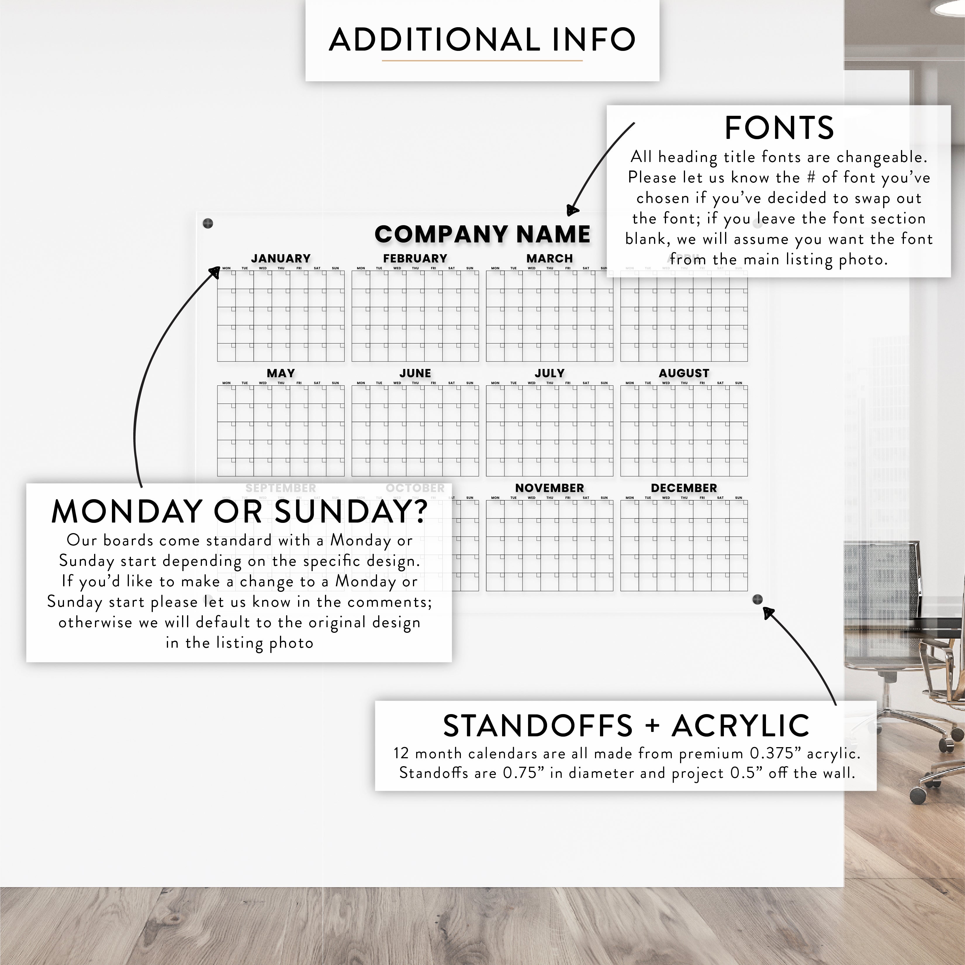 Personalized Twelve Month Acrylic Wall Calendar