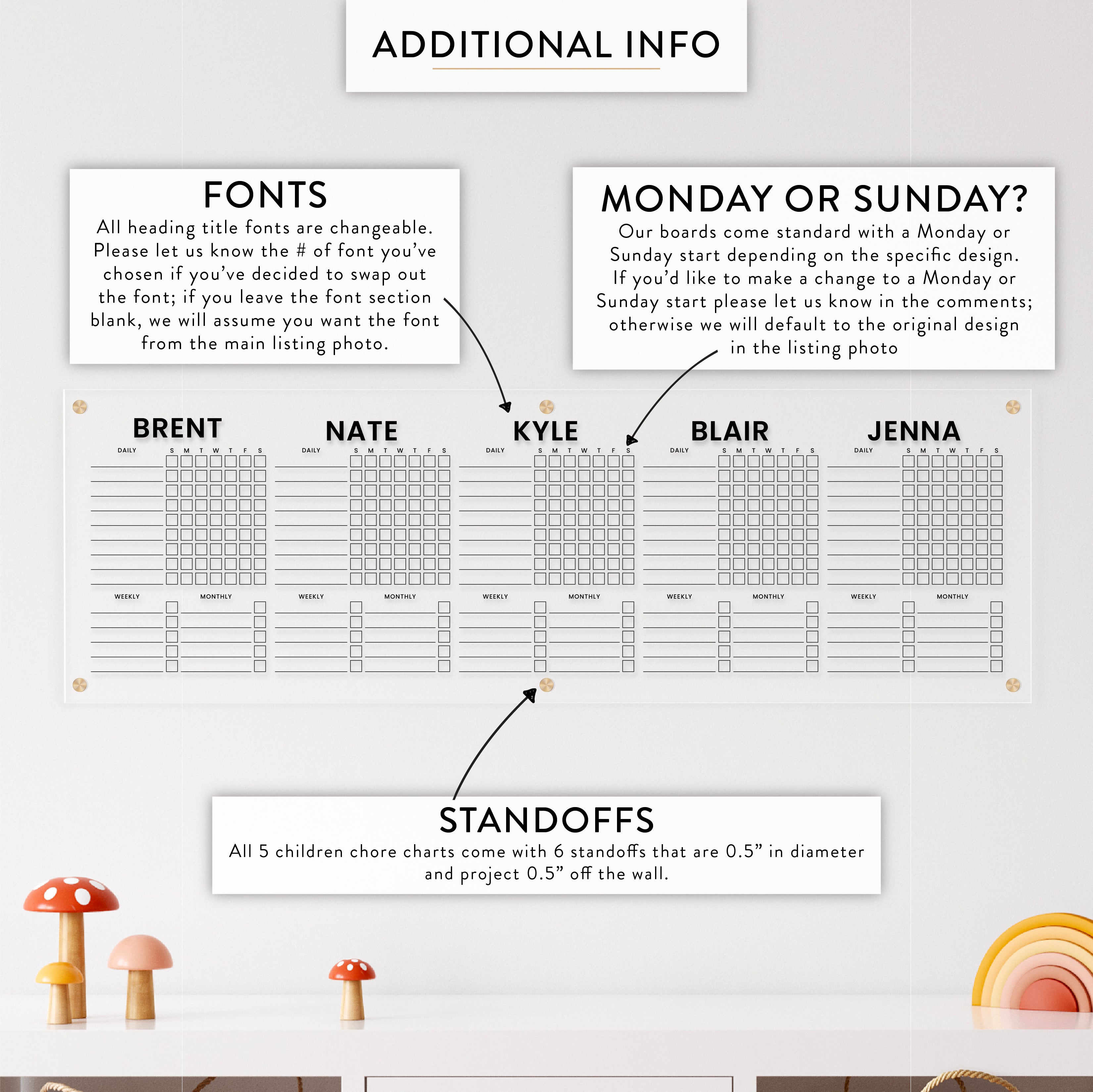 Personalized Kid's Acrylic Chore Chart for Five Kids