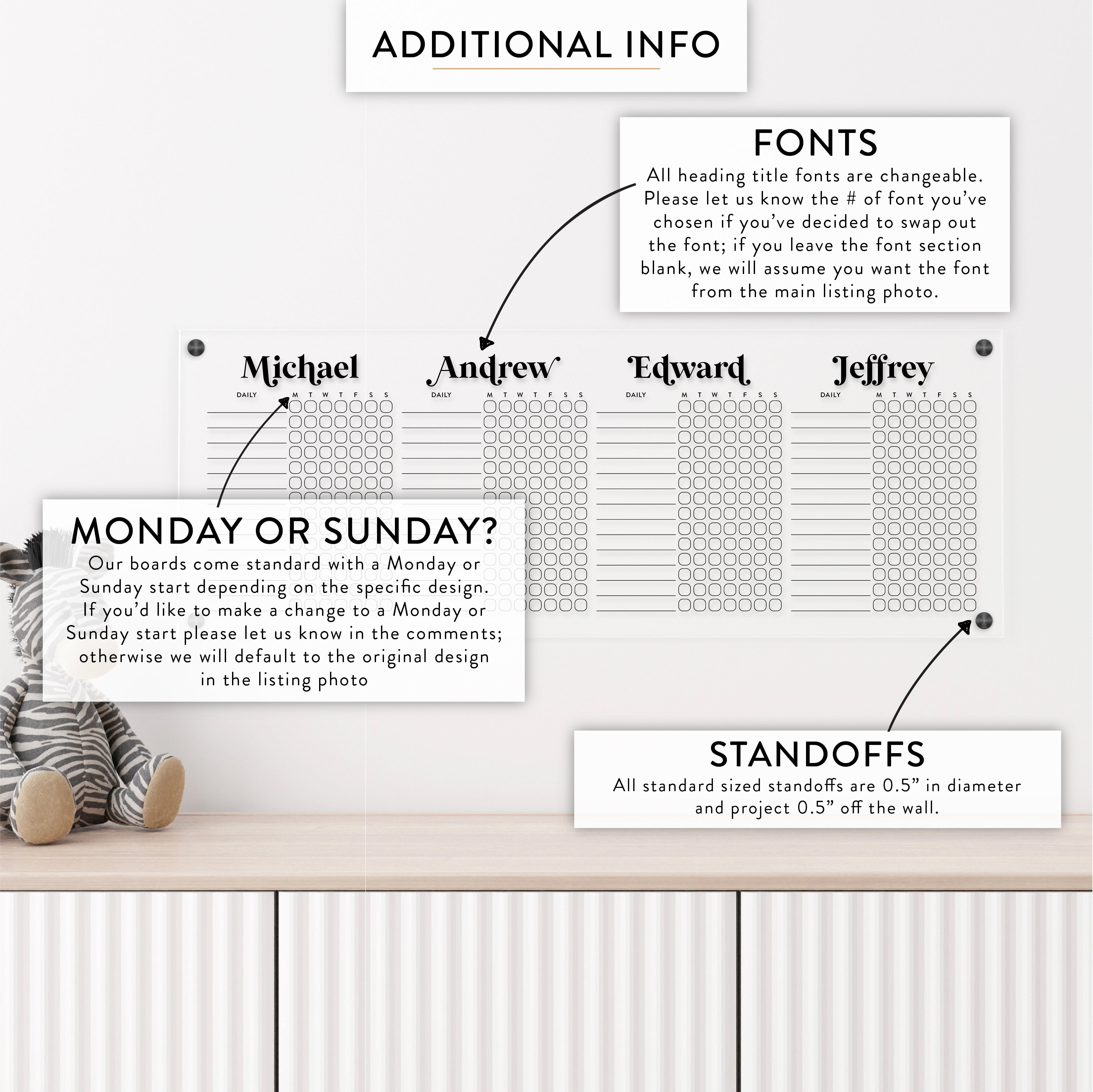 Personalized Kid's Acrylic Chore Chart for Four Kids