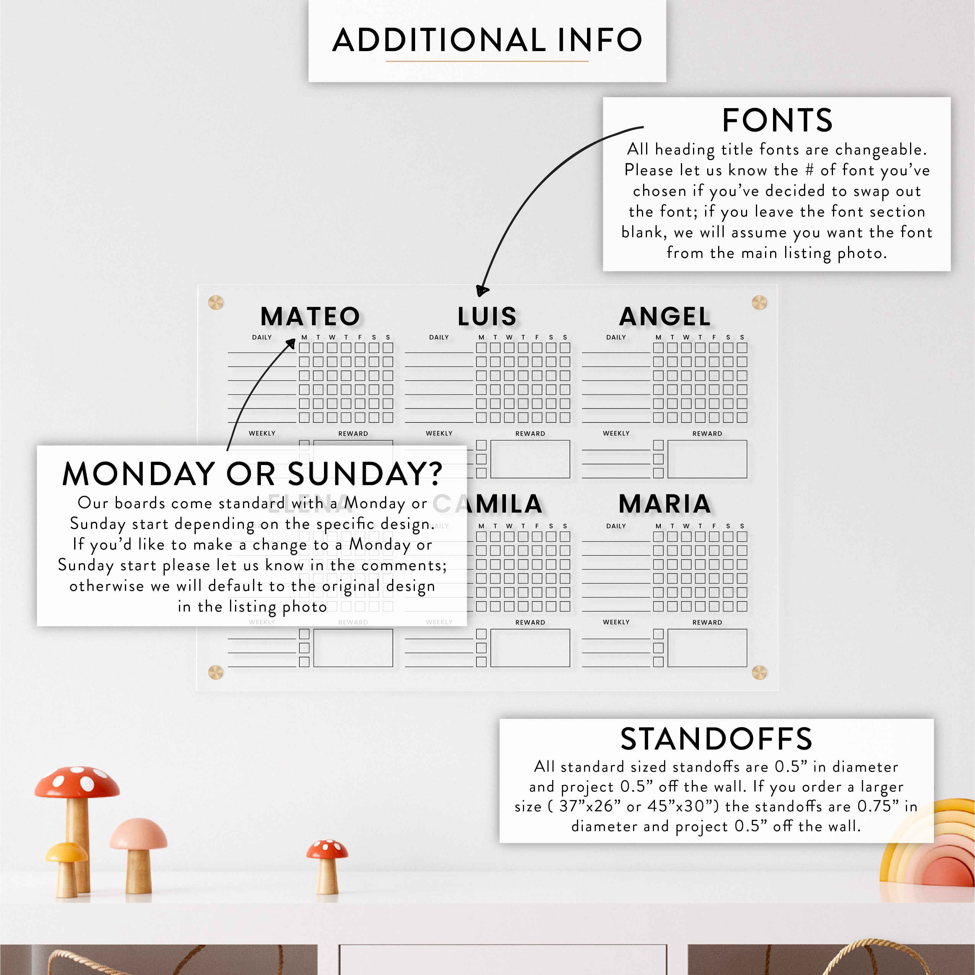 Personalized Kid's Acrylic Chore Chart for Six Kids