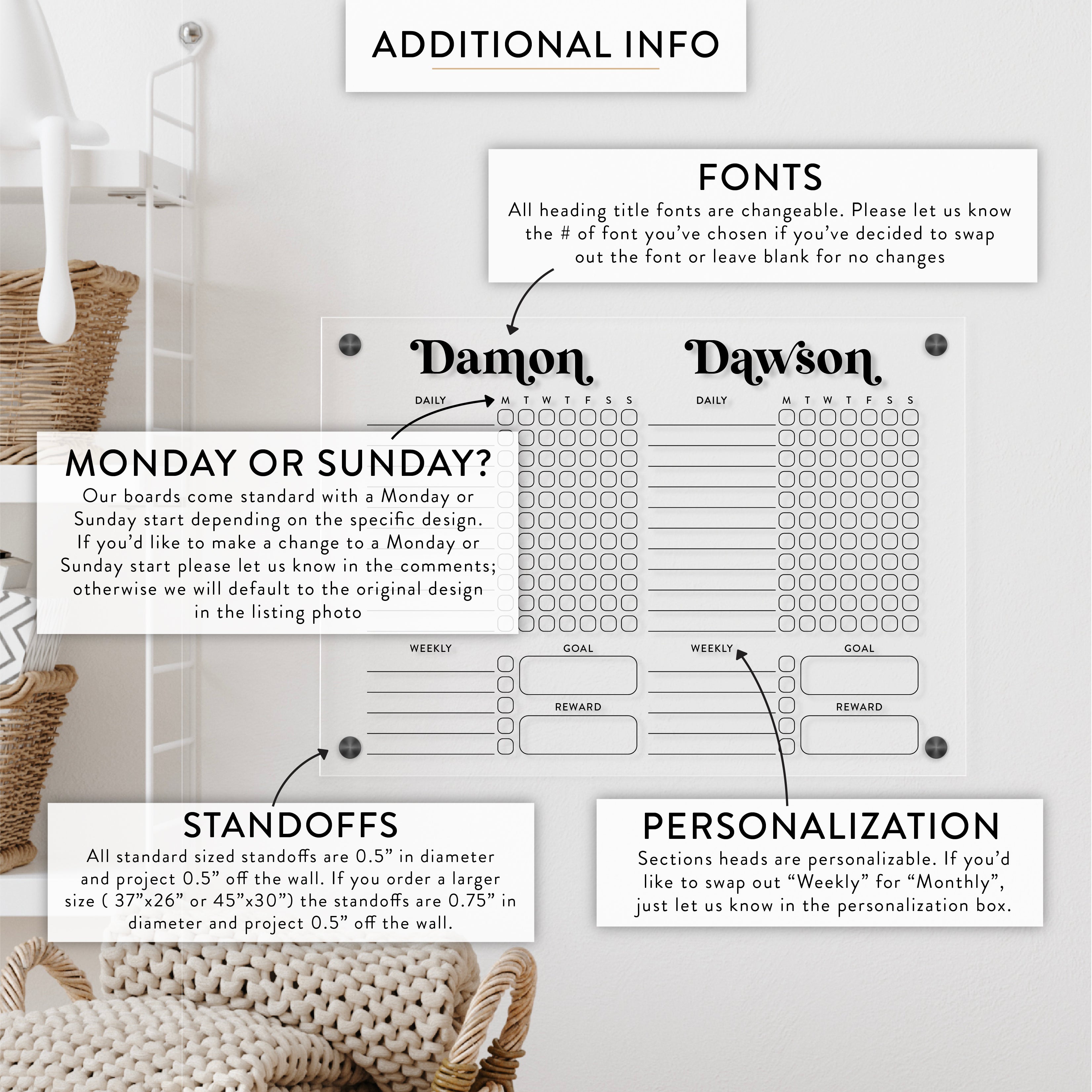 Personalized Kid's Acrylic Chore Chart for 2 Kids