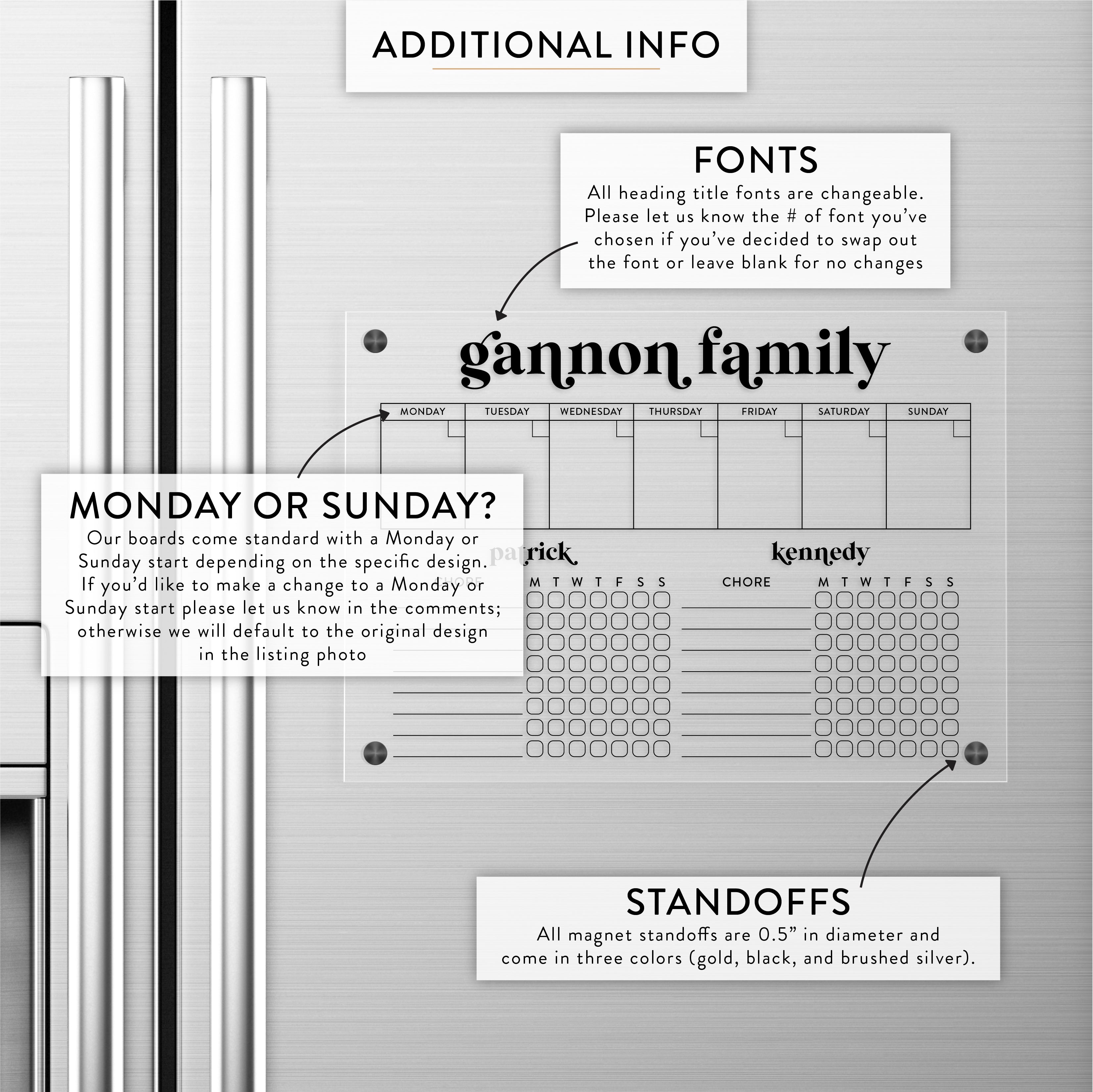 Personalized Weekly + Chore Chart Magnetic Acrylic Fridge Calendar