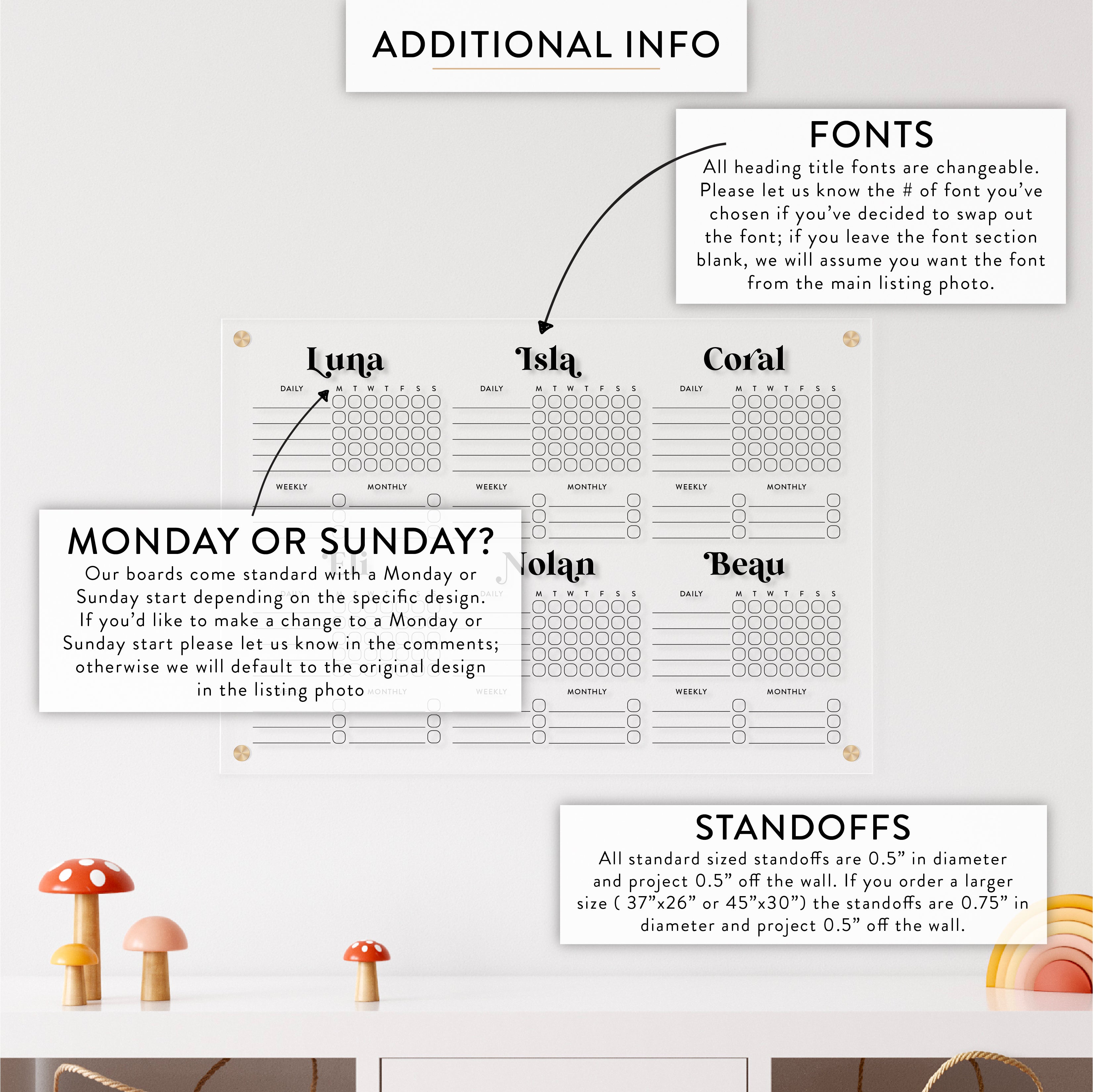 Personalized Kid's Acrylic Chore Chart for Six Kids