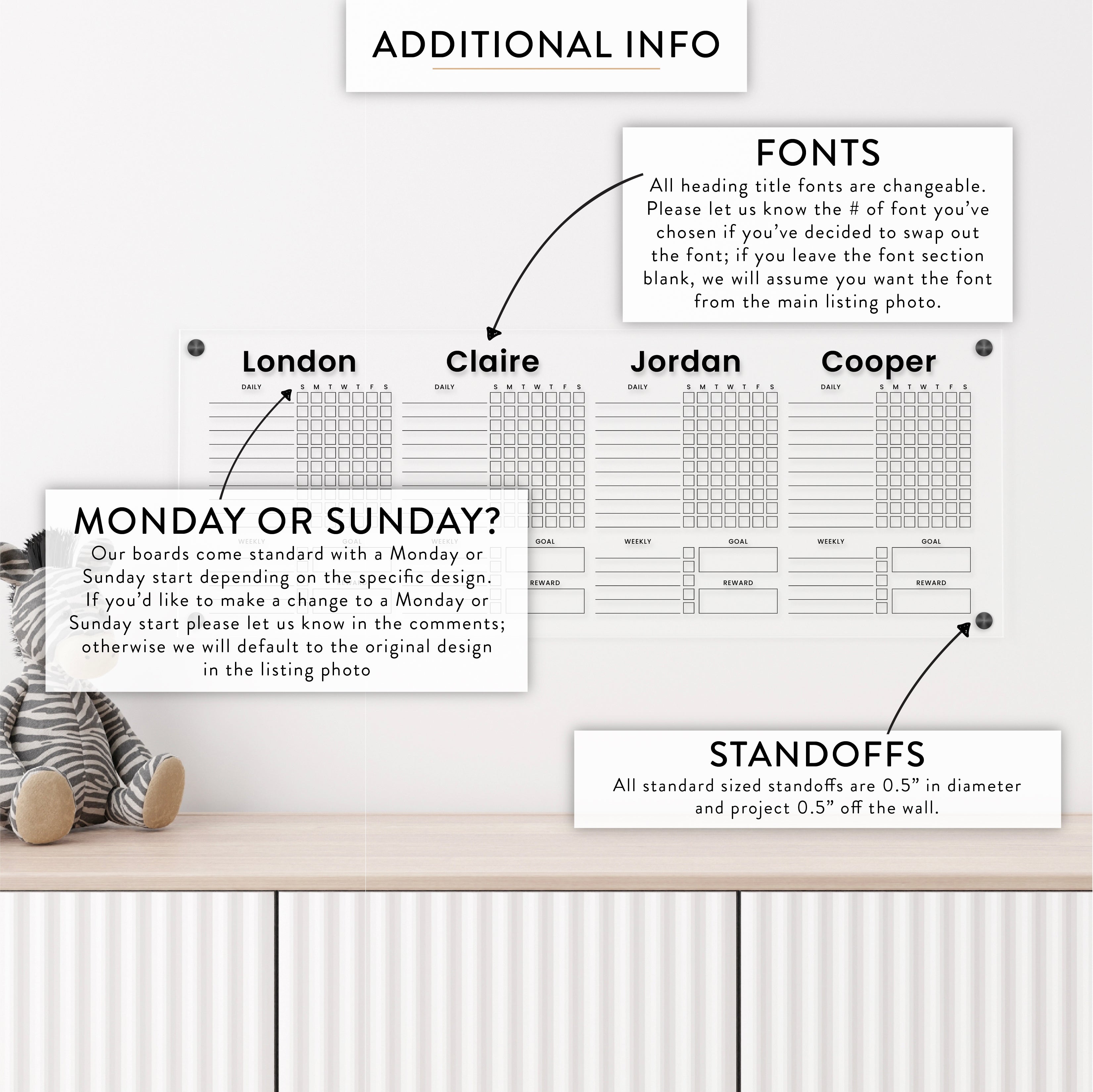 Personalized Kid's Acrylic Chore Chart for Four Kids