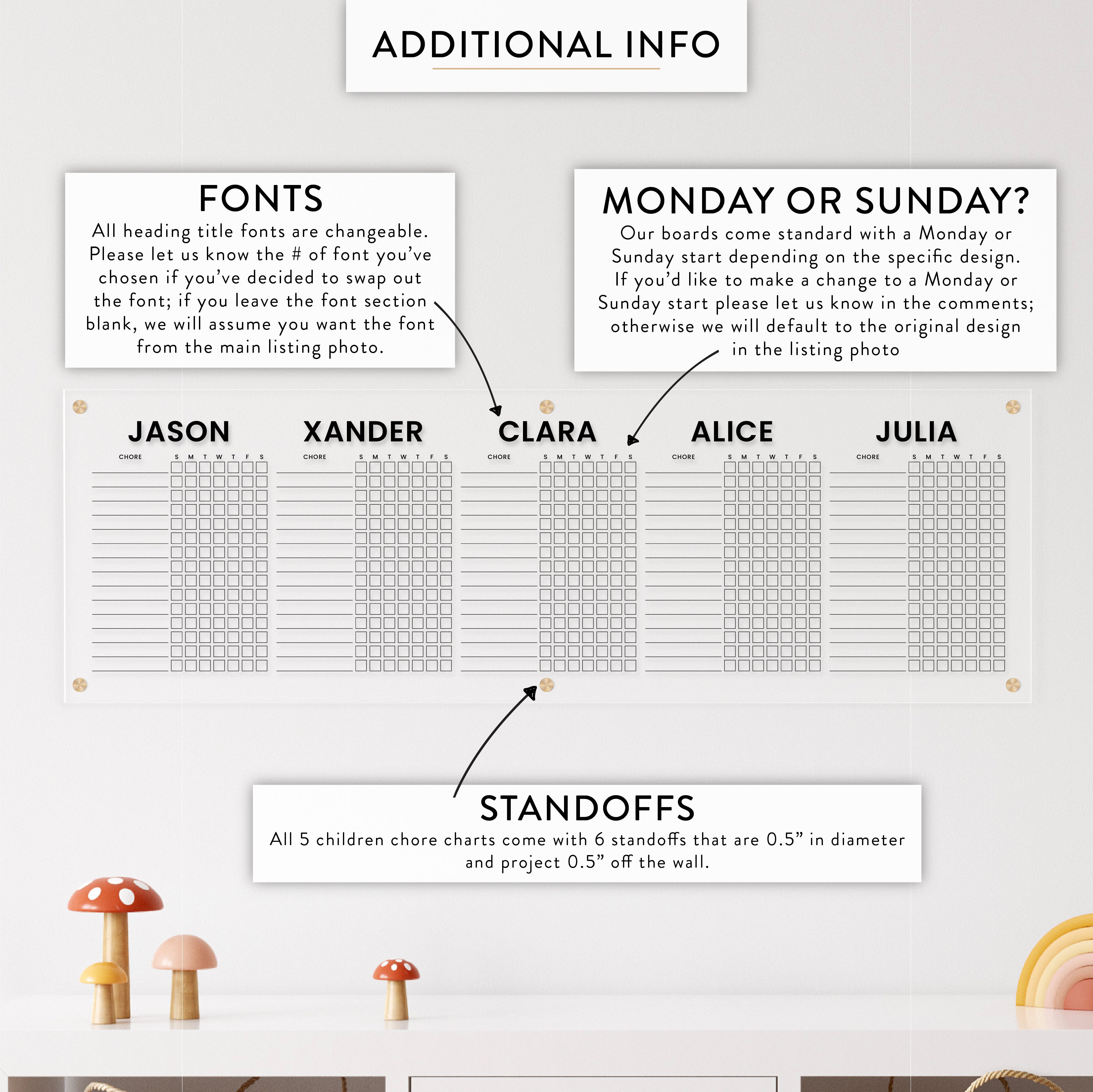 Personalized Kid's Acrylic Chore Chart for Five Kids