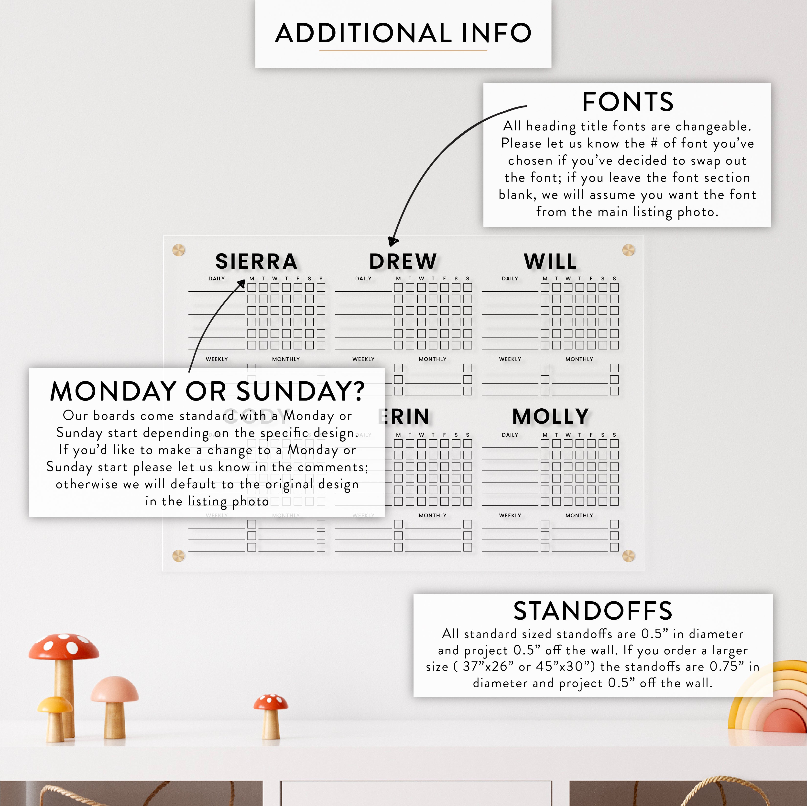 Personalized Kid's Acrylic Chore Chart for Six Kids