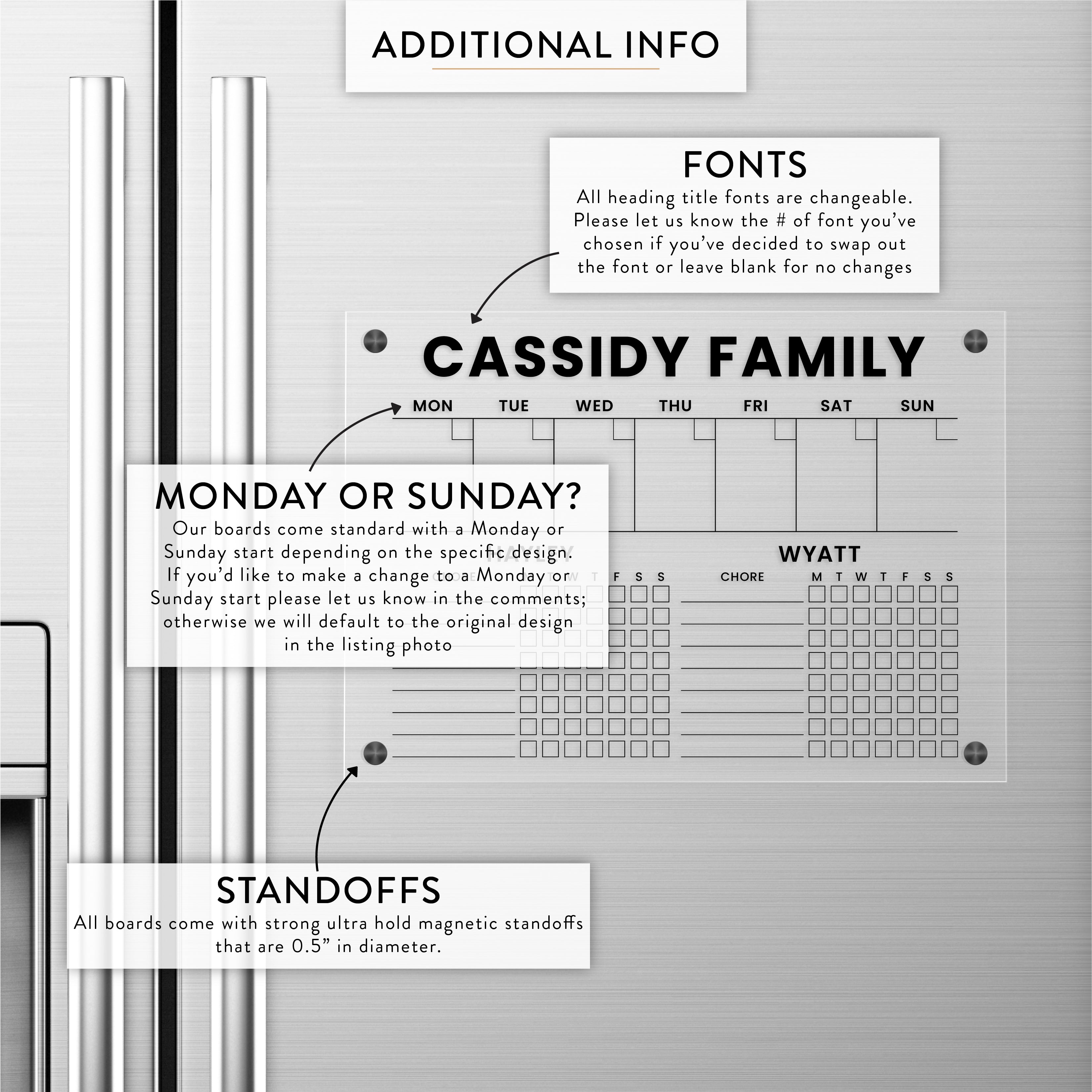 Personalized Weekly + Chore Chart Magnetic Acrylic Fridge Calendar