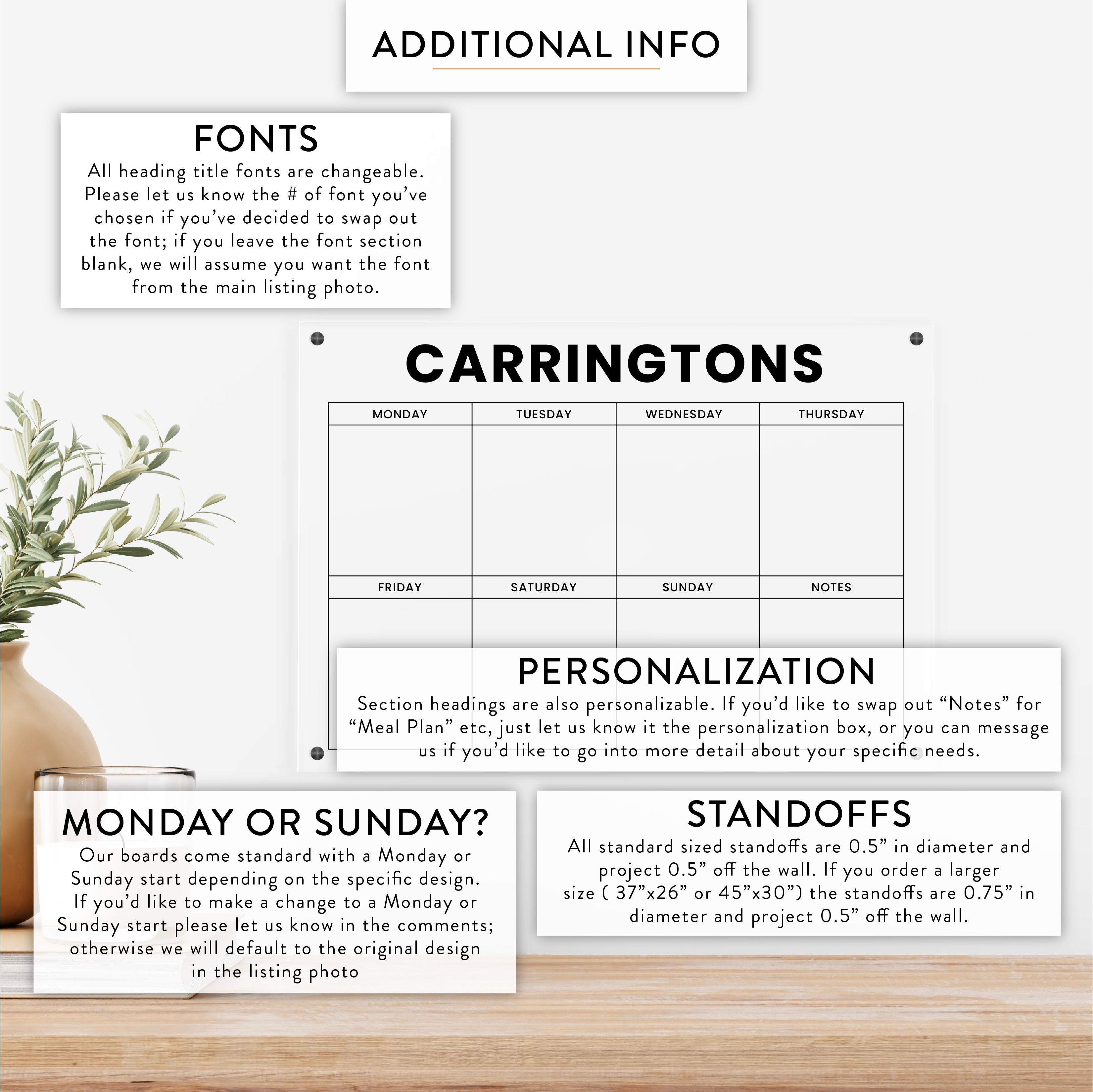 Personalized Weekly Acrylic Wall Calendar