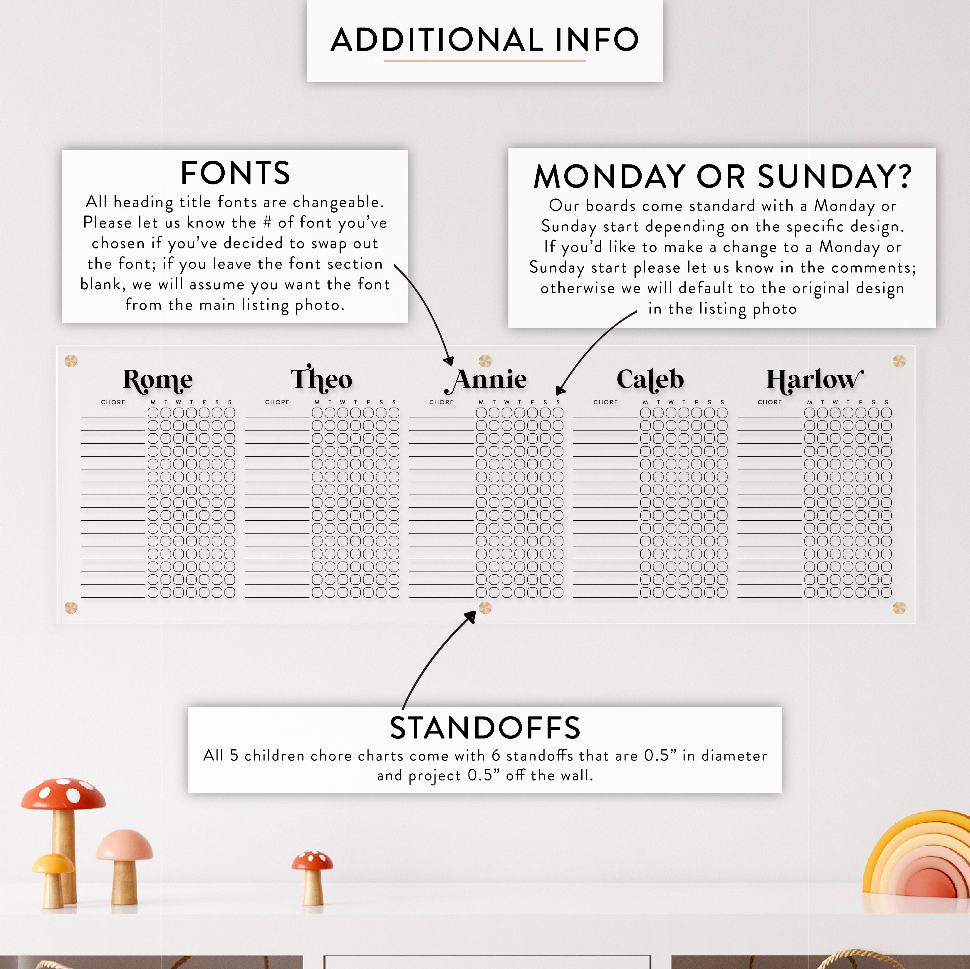 Personalized Kid's Acrylic Chore Chart for Five Kids