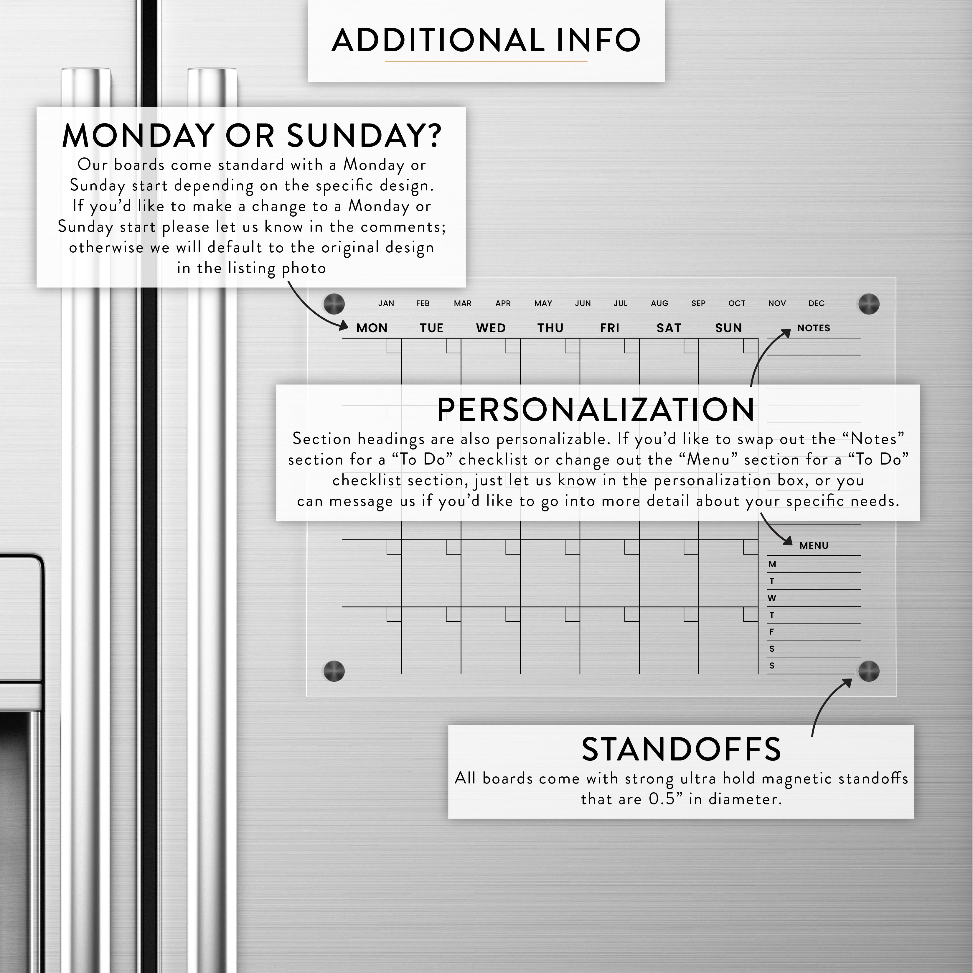Monthly + Custom Sidebar Sections Magnetic Acrylic Fridge Calendar