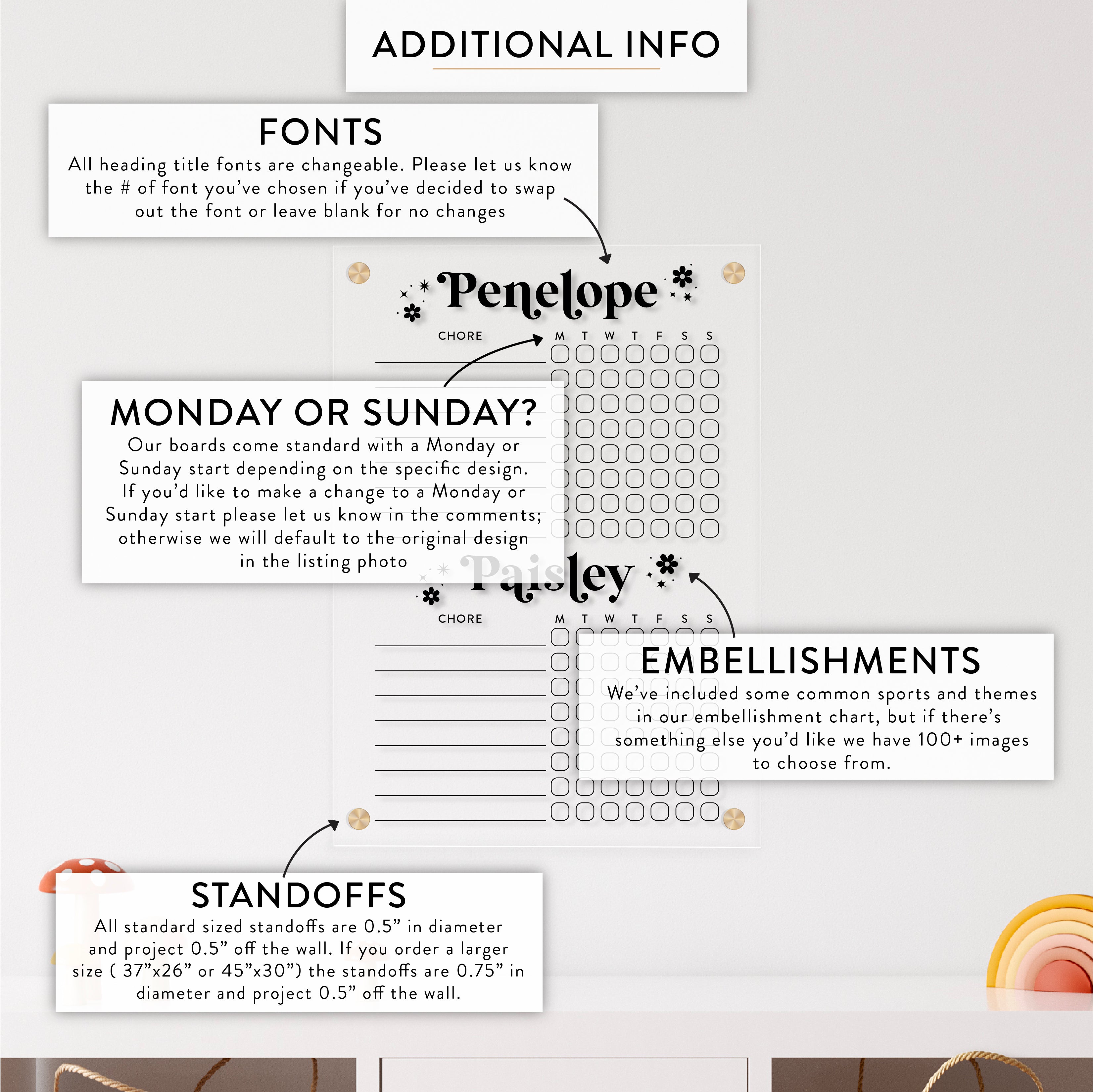 Personalized Kid's Acrylic Chore Chart for 2 Kids with Custom Hobby Embellishment