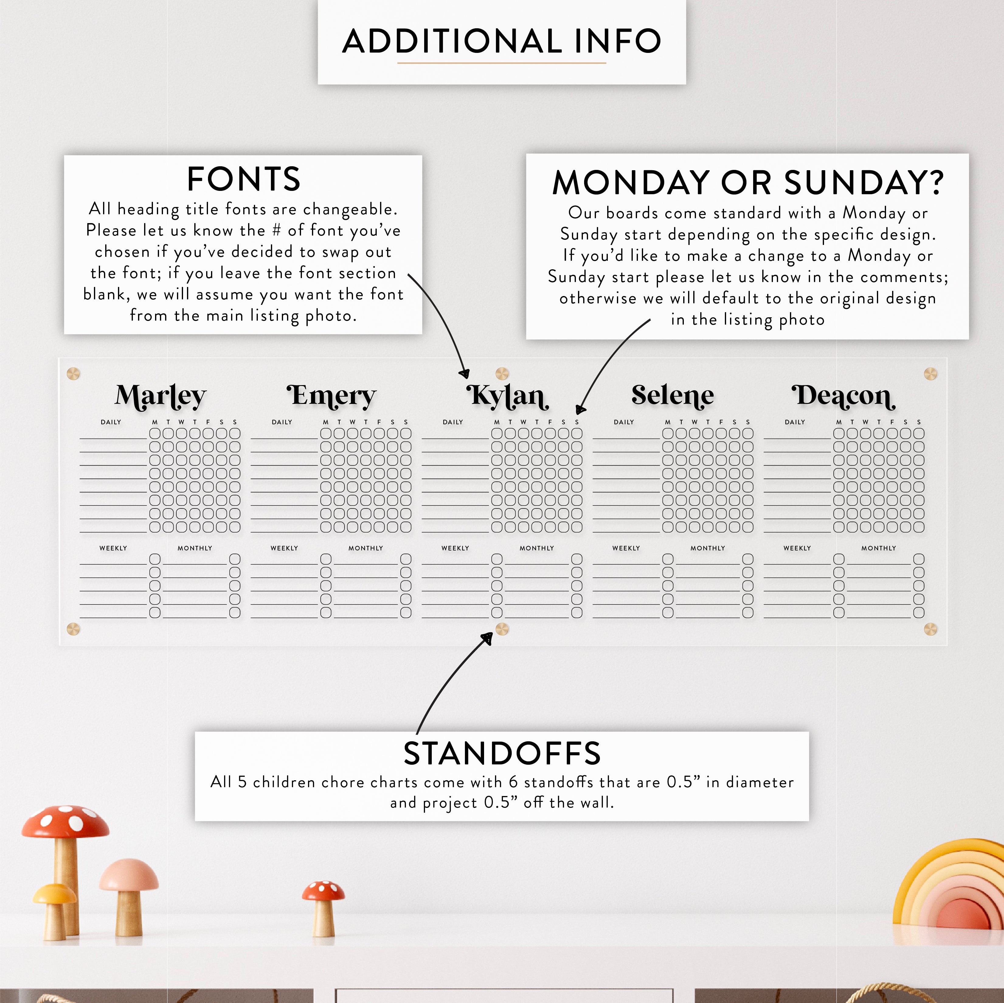 Personalized Kid's Acrylic Chore Chart for Five Kids