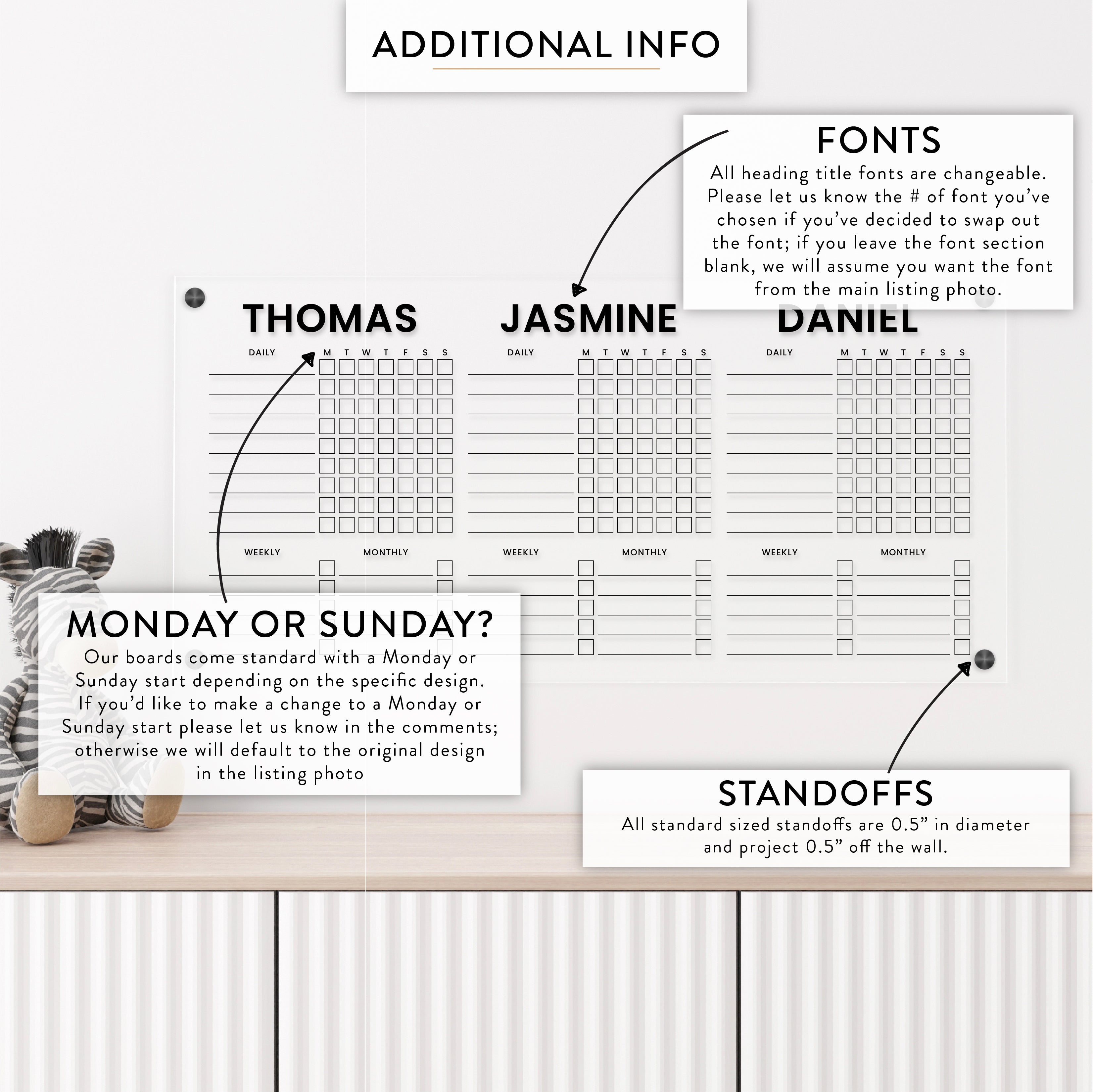 Personalized Kid's Acrylic Chore Chart for 3 Kids