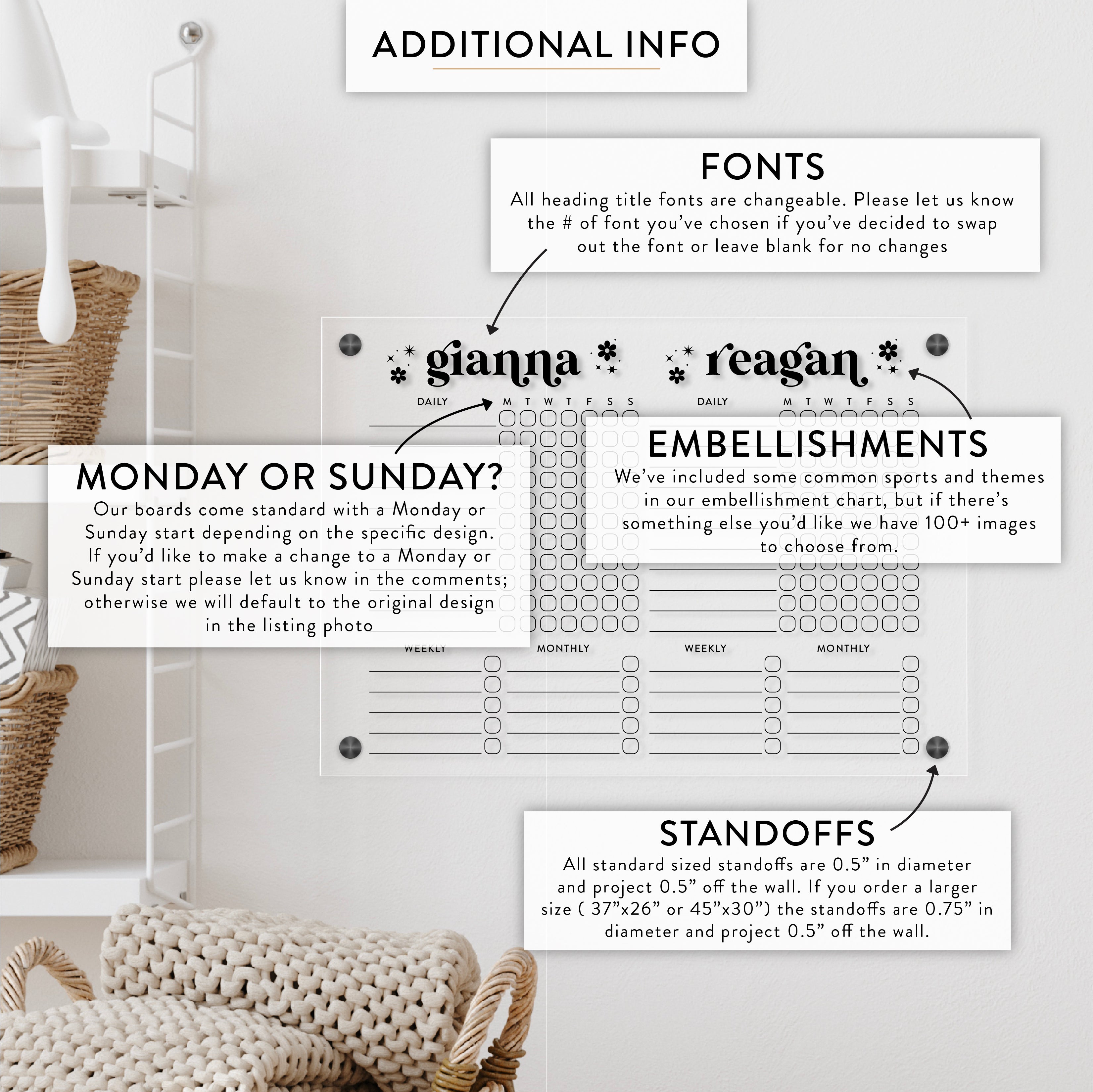Personalized Kid's Acrylic Chore Chart for 2 Kids with Custom Hobby Embellishment