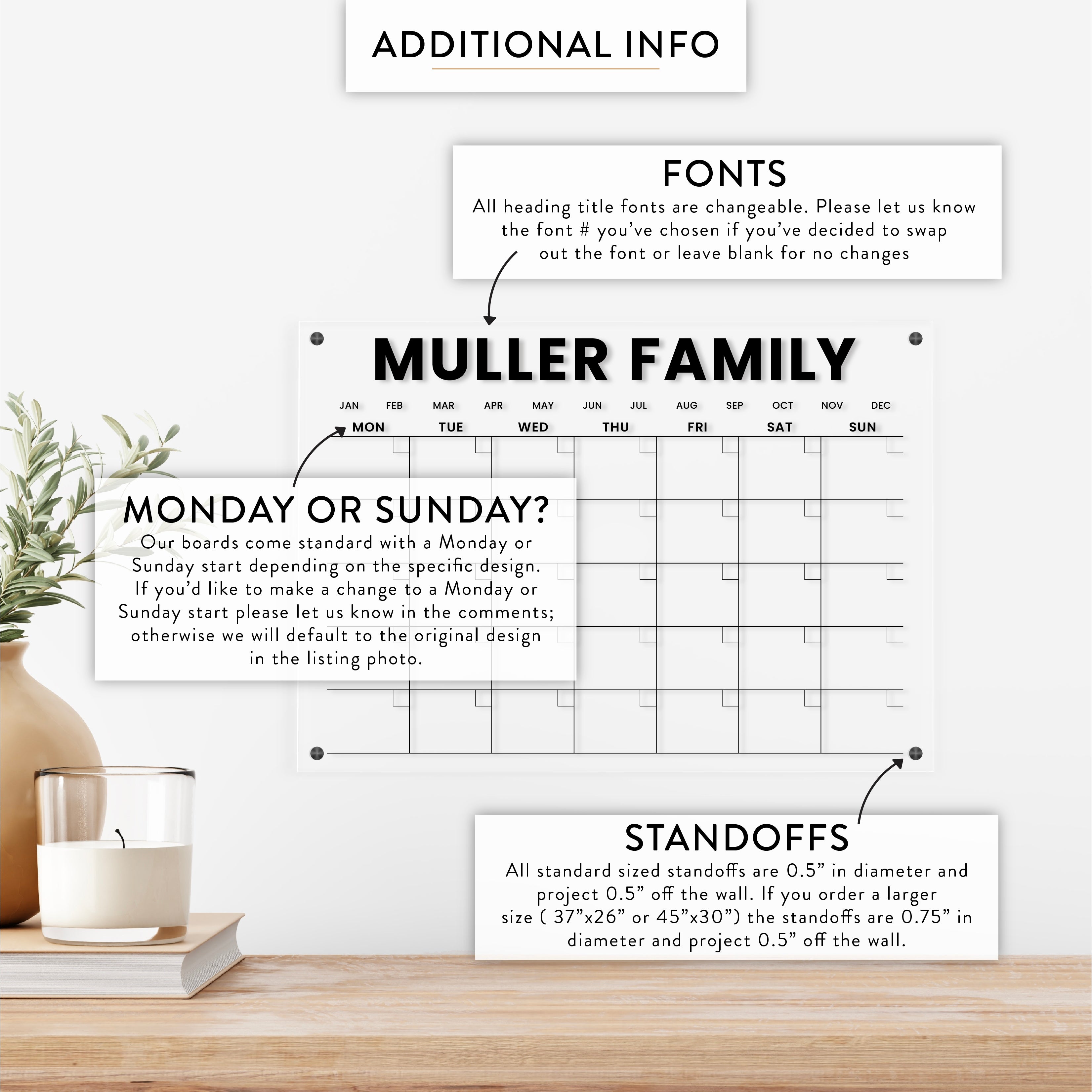 Personalized Monthly Acrylic Wall Calendar