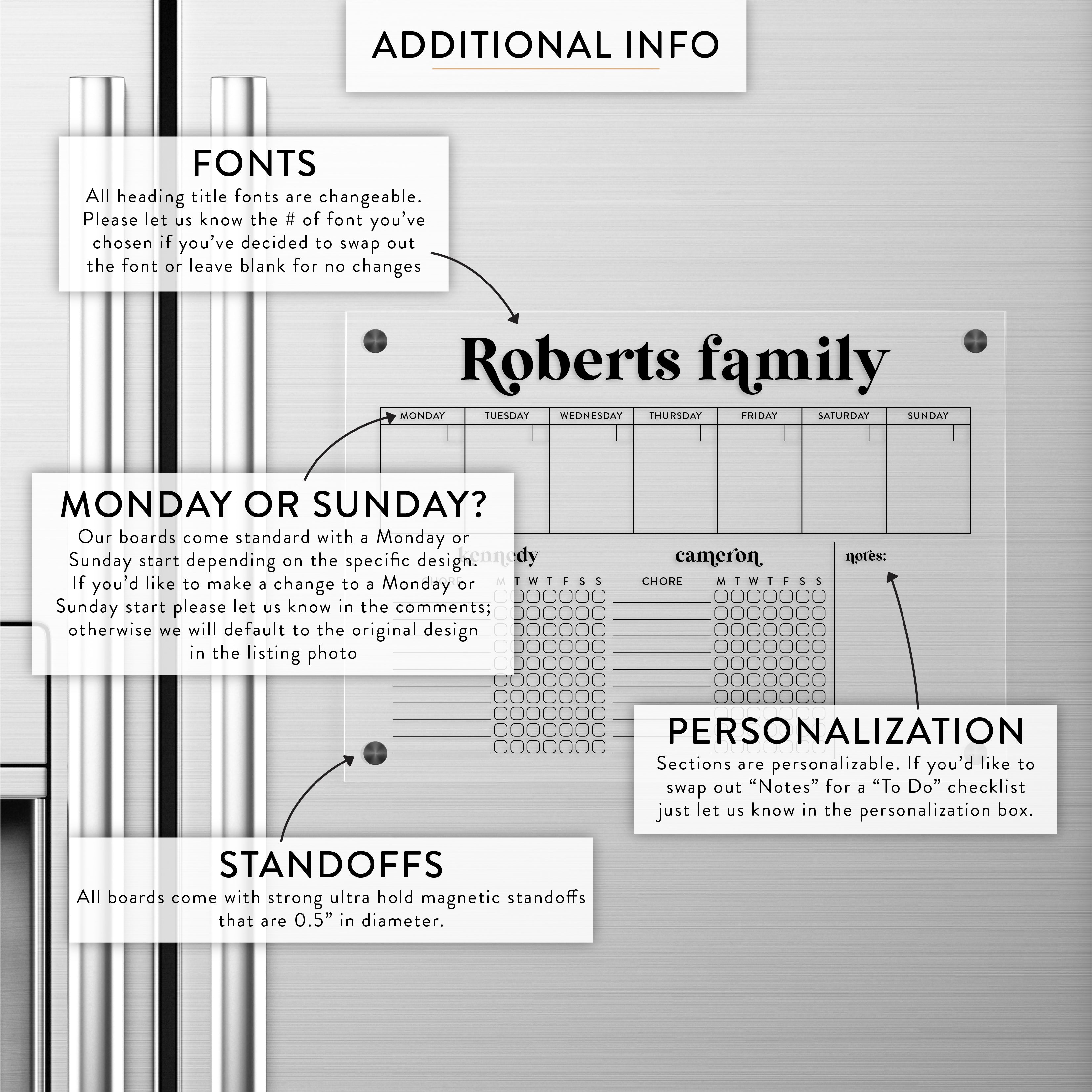 Personalized Weekly + Chore Chart Magnetic Acrylic Fridge Calendar