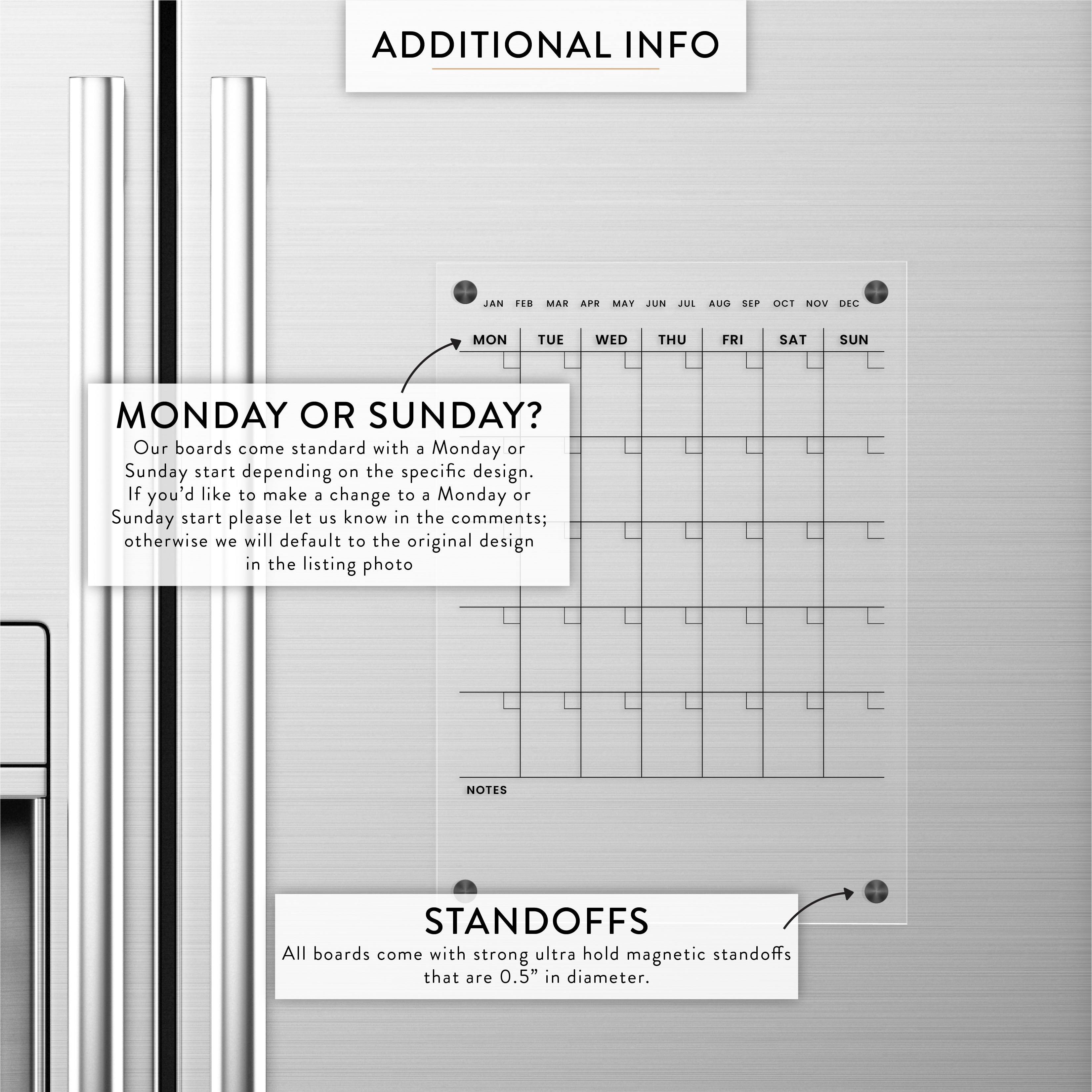 Monthly + Notes Section Magnetic Acrylic Calendar