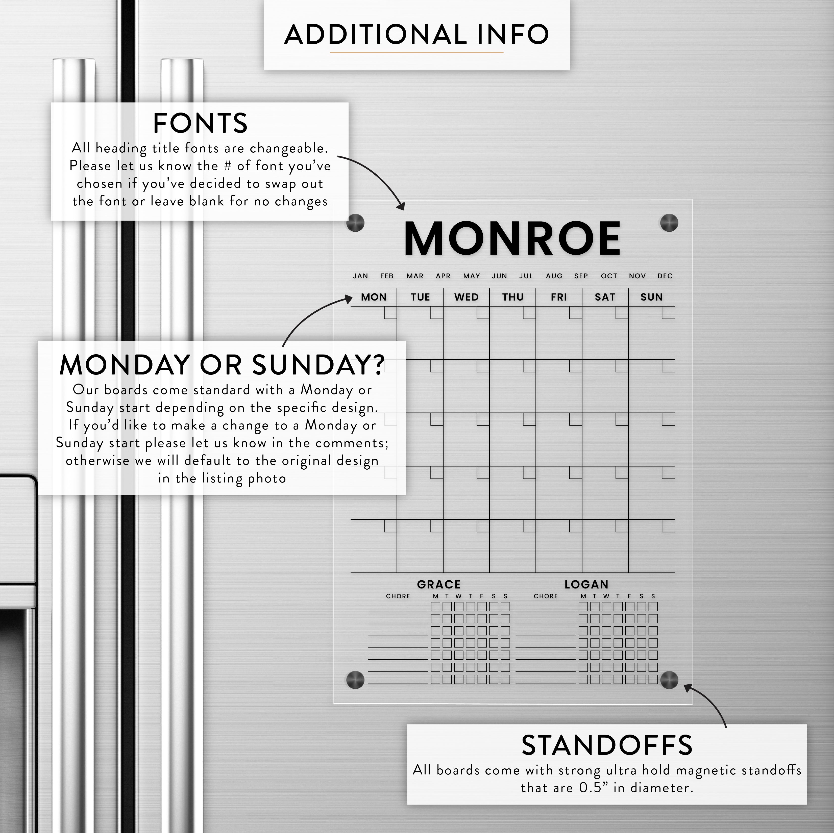 Personalized Monthly + Kids Chore Chart Magnetic Acrylic Calendar