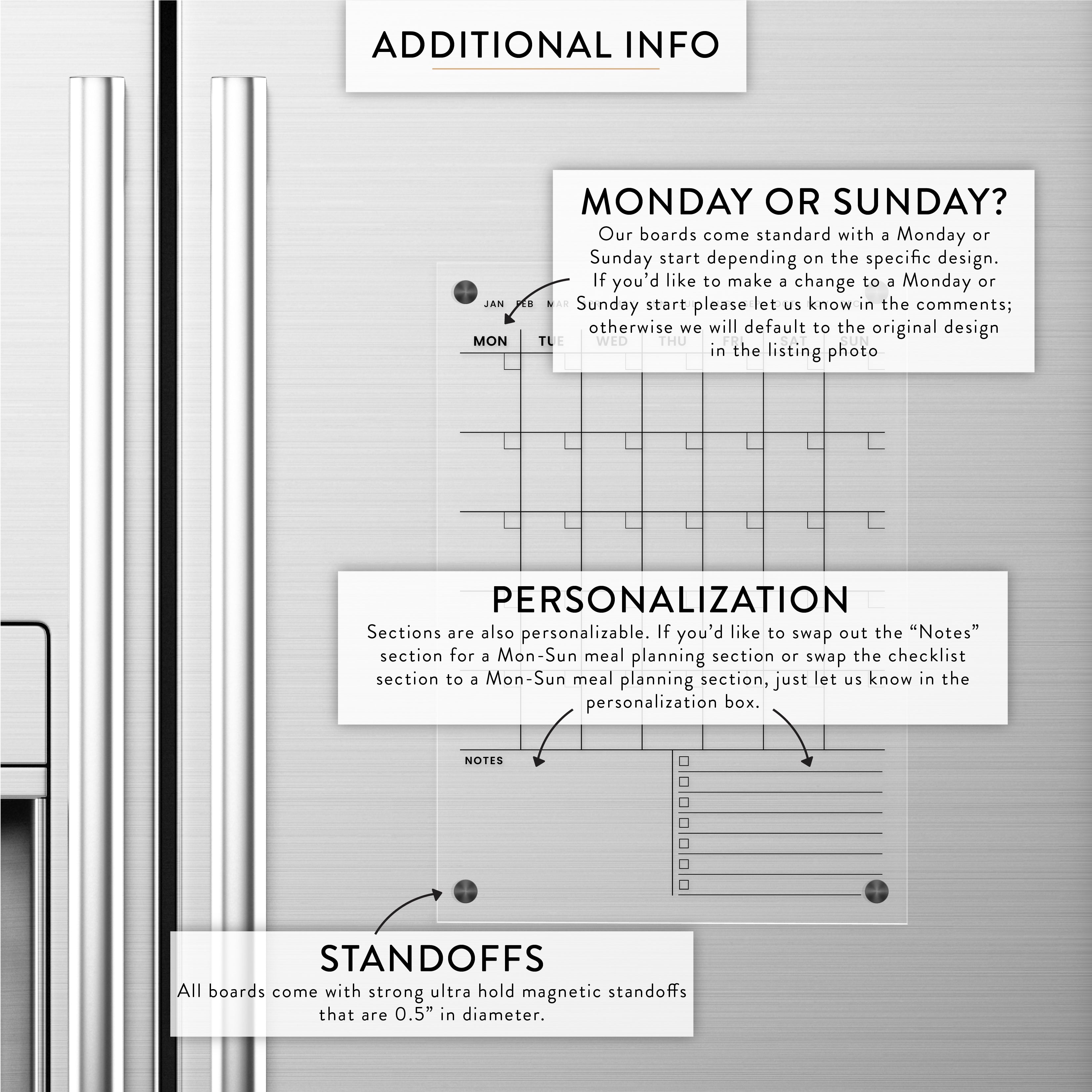 Monthly + Notes and Checklist Magnetic Acrylic Calendar