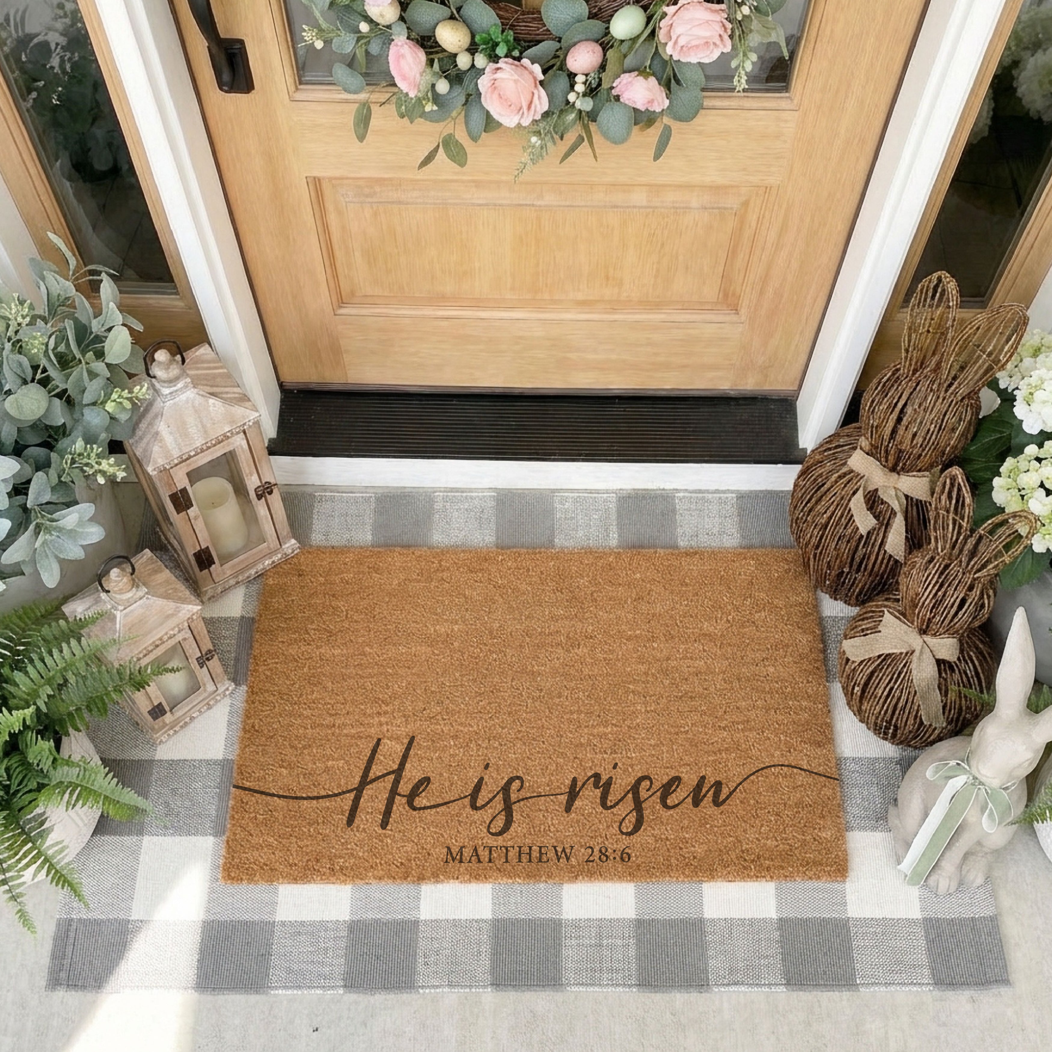 He Is Risen Easter Doormat