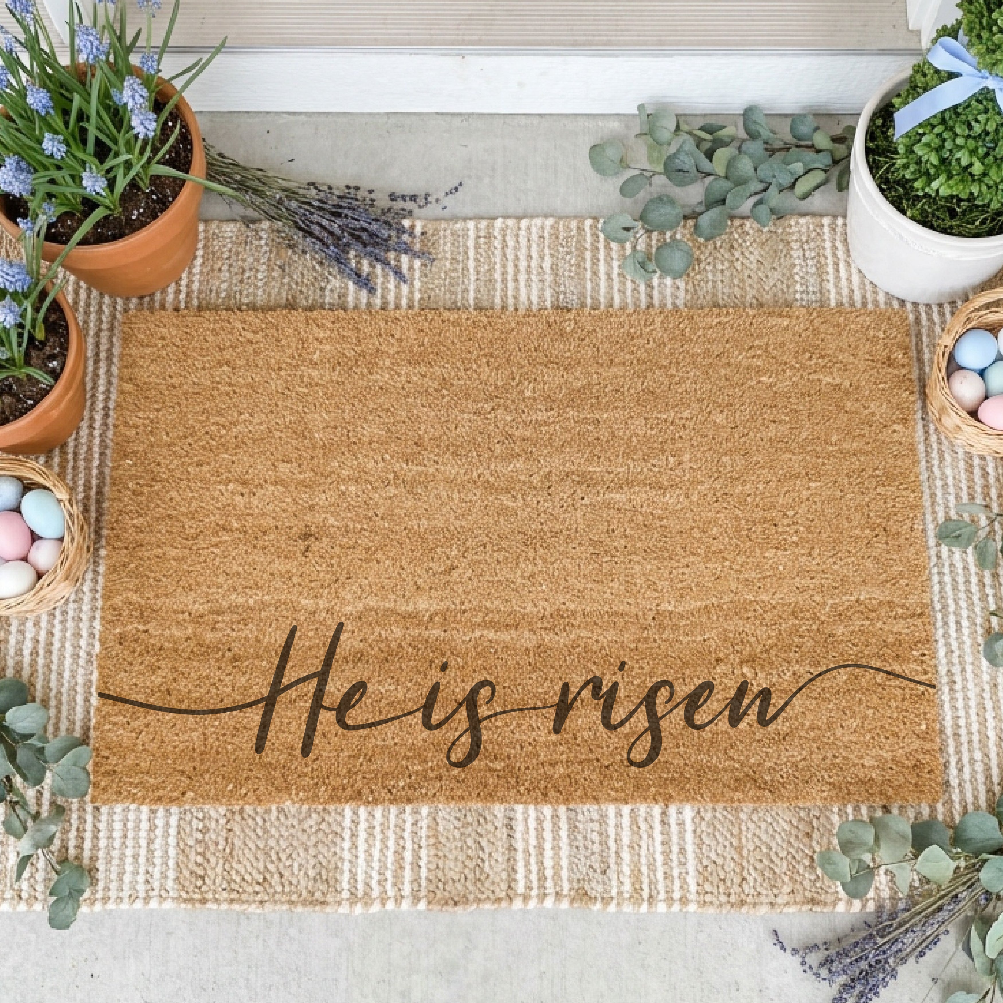 He Is Risen Easter Doormat