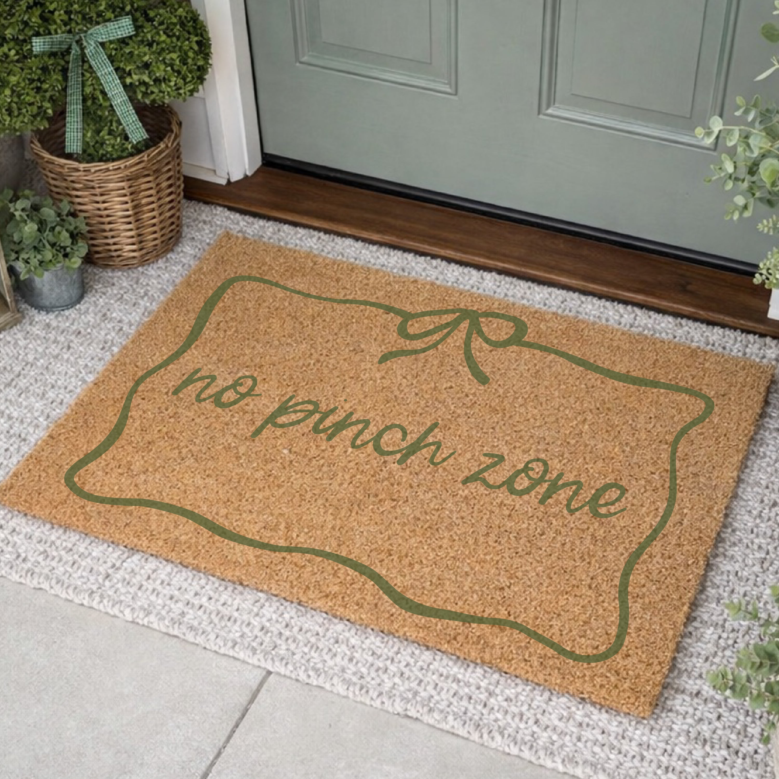 No Pinch Zone With Bow Border Doormat