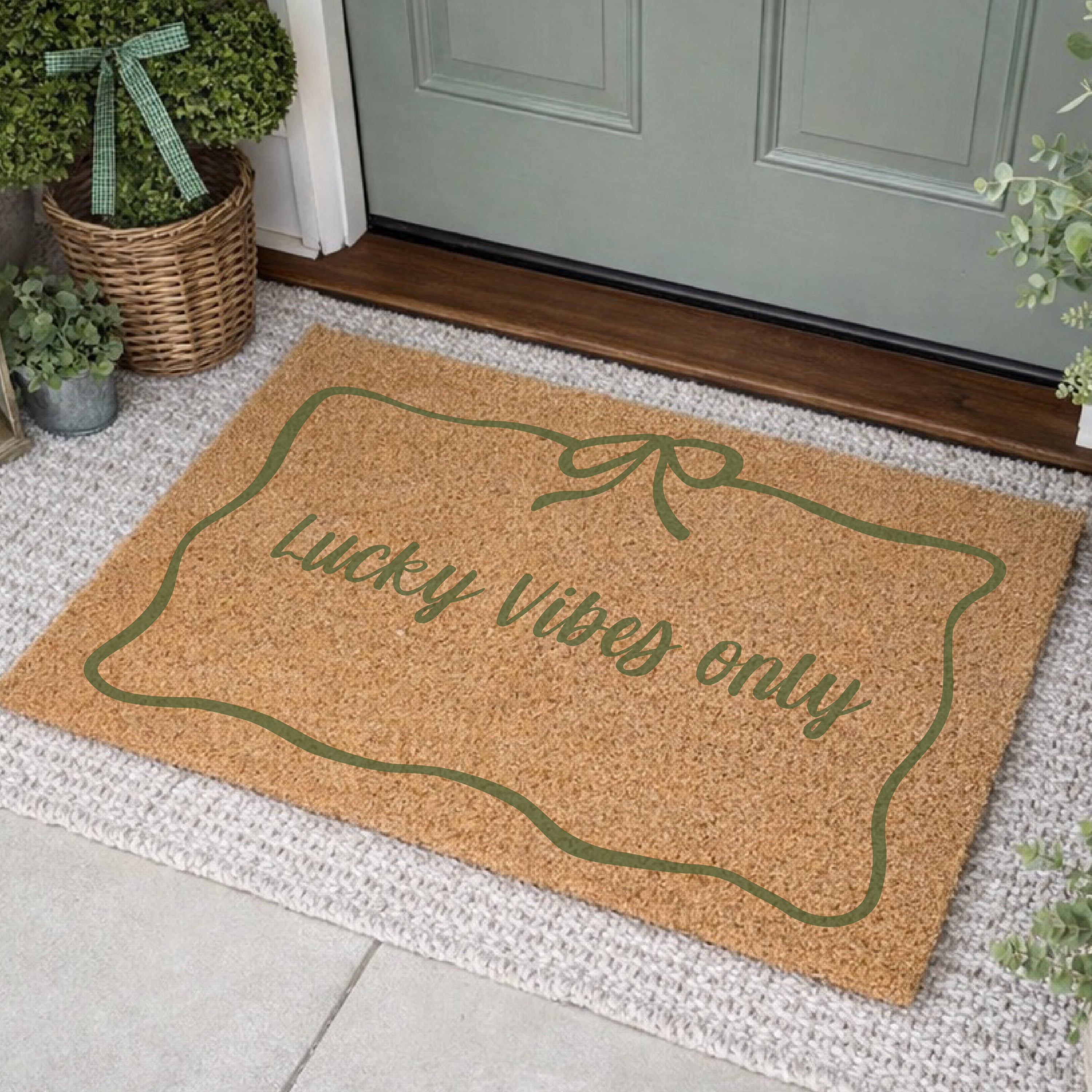 Lucky Vibes Only With Bow Border Doormat