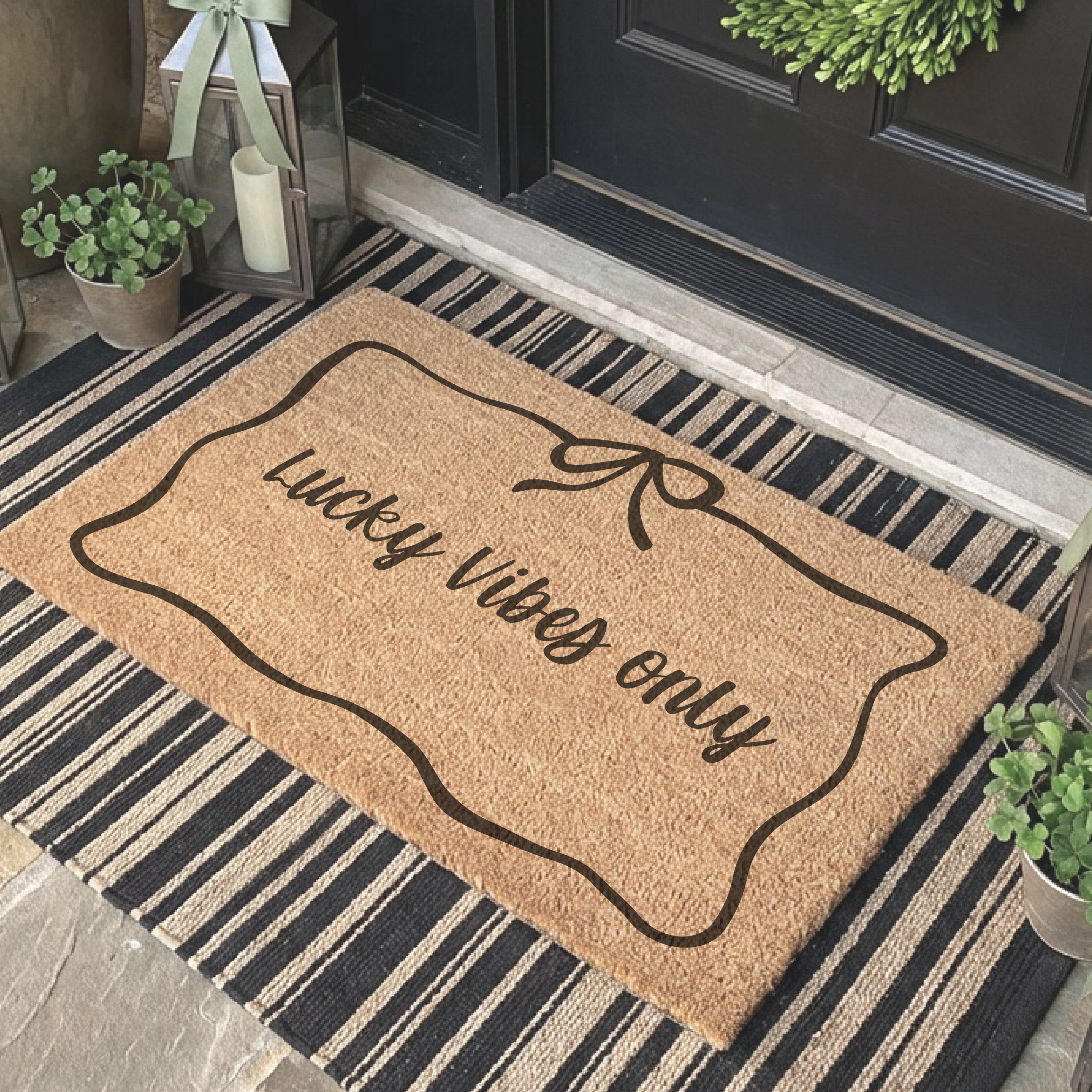 Lucky Vibes Only With Bow Border Doormat