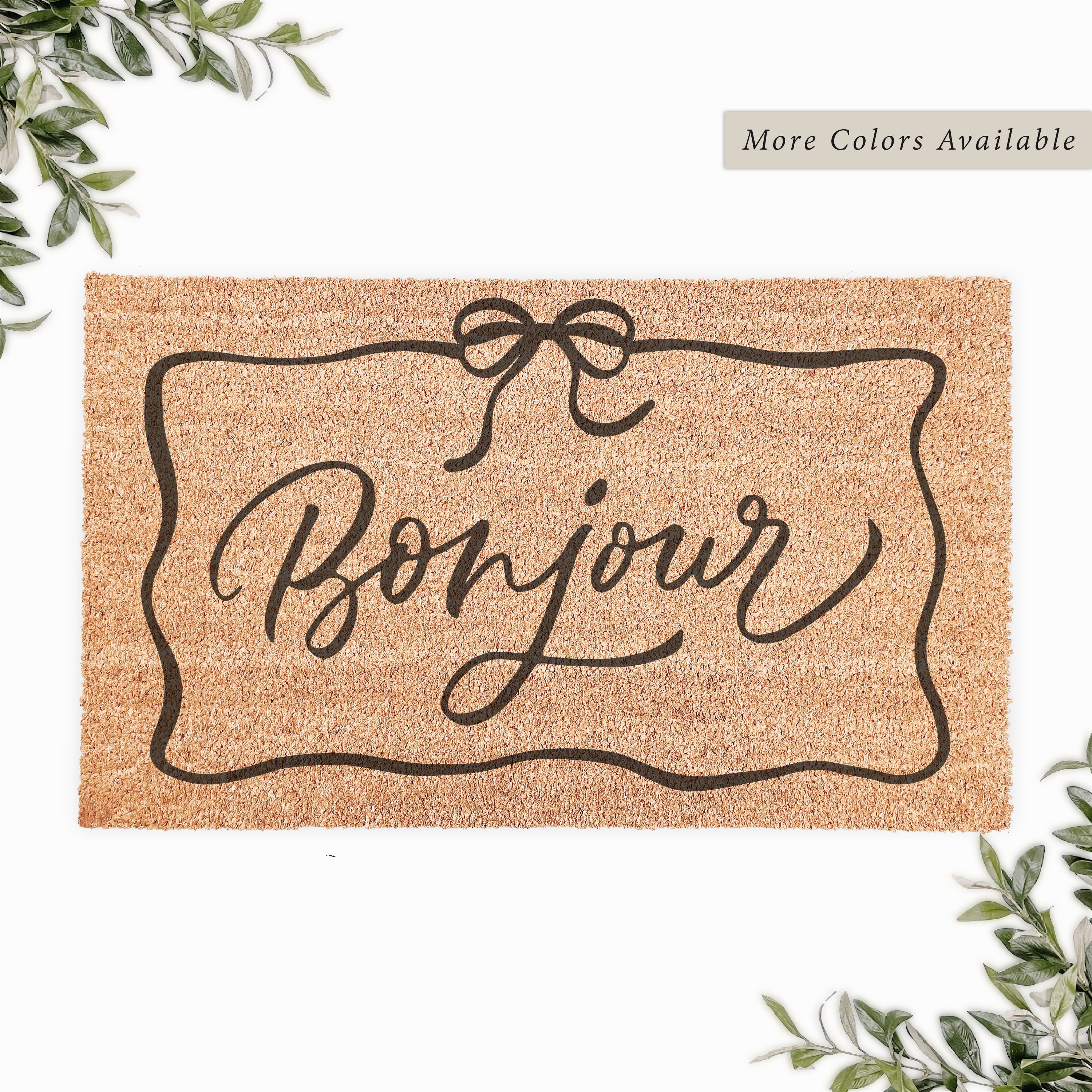 Bonjour With Coquette Bow Border Doormat