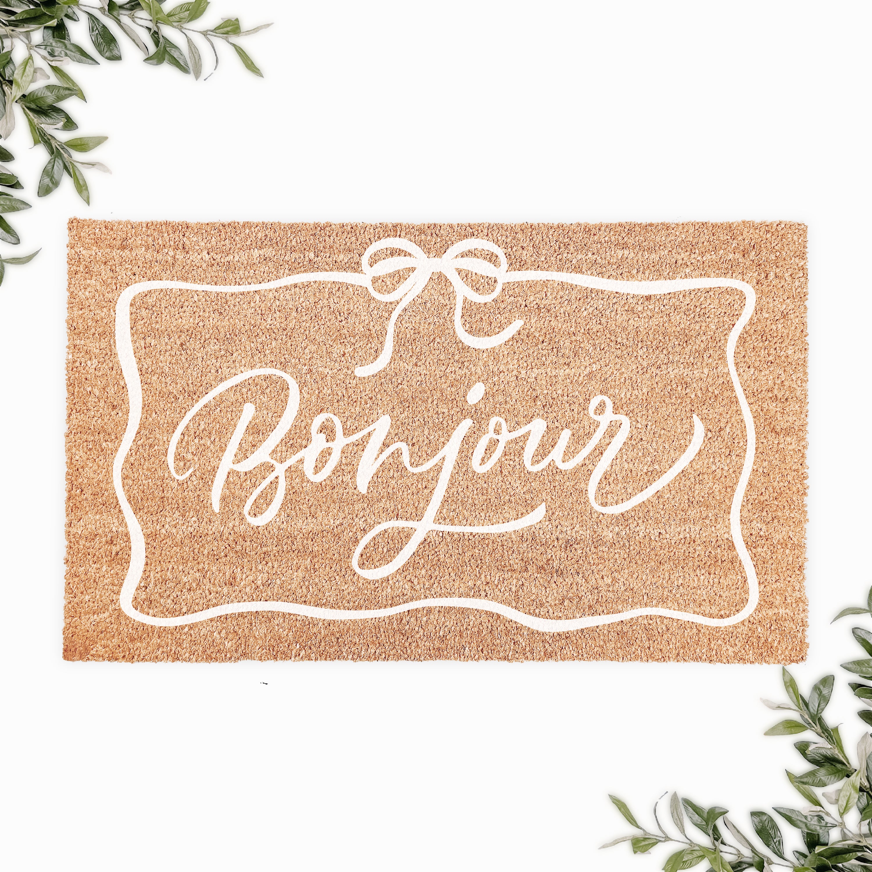 Bonjour With Coquette Bow Border Doormat