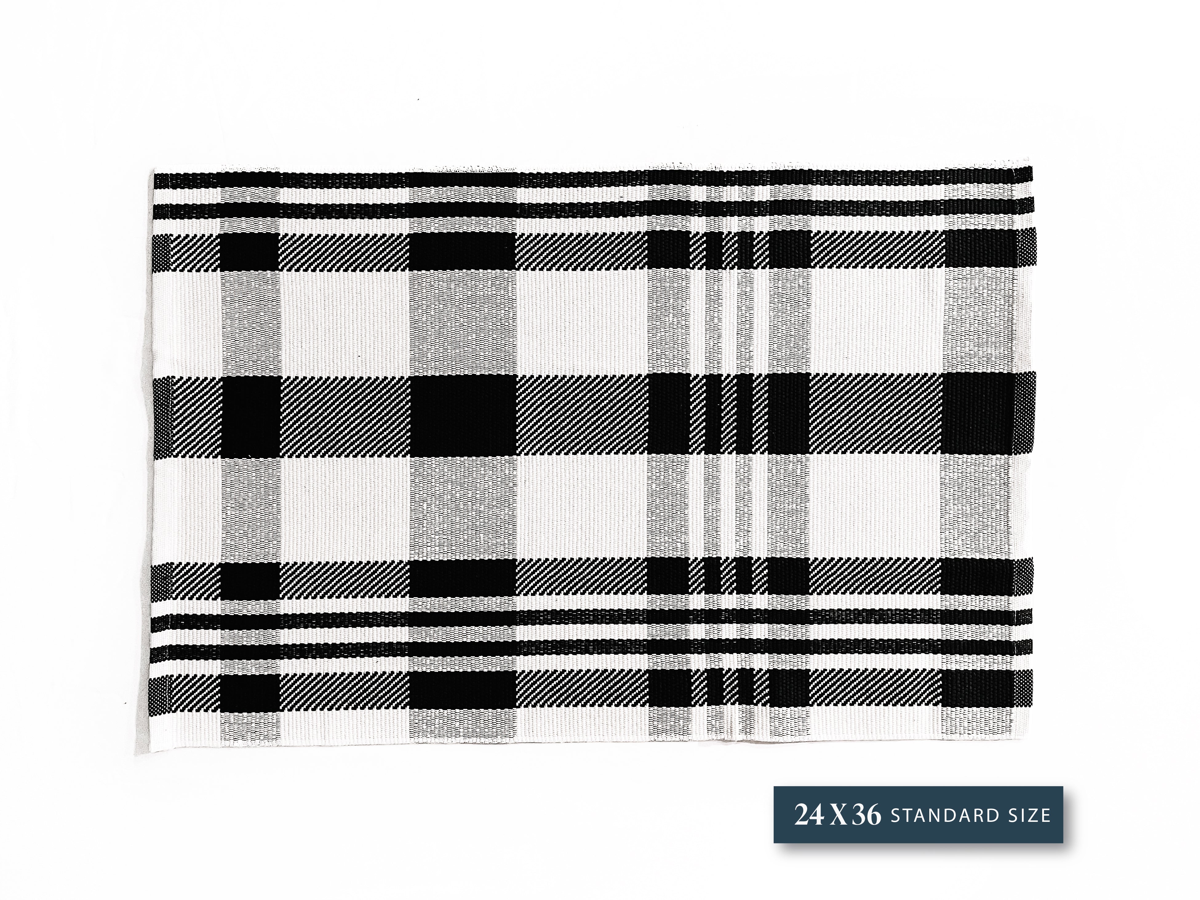 Small Modern Black and White Plaid Layering Rug