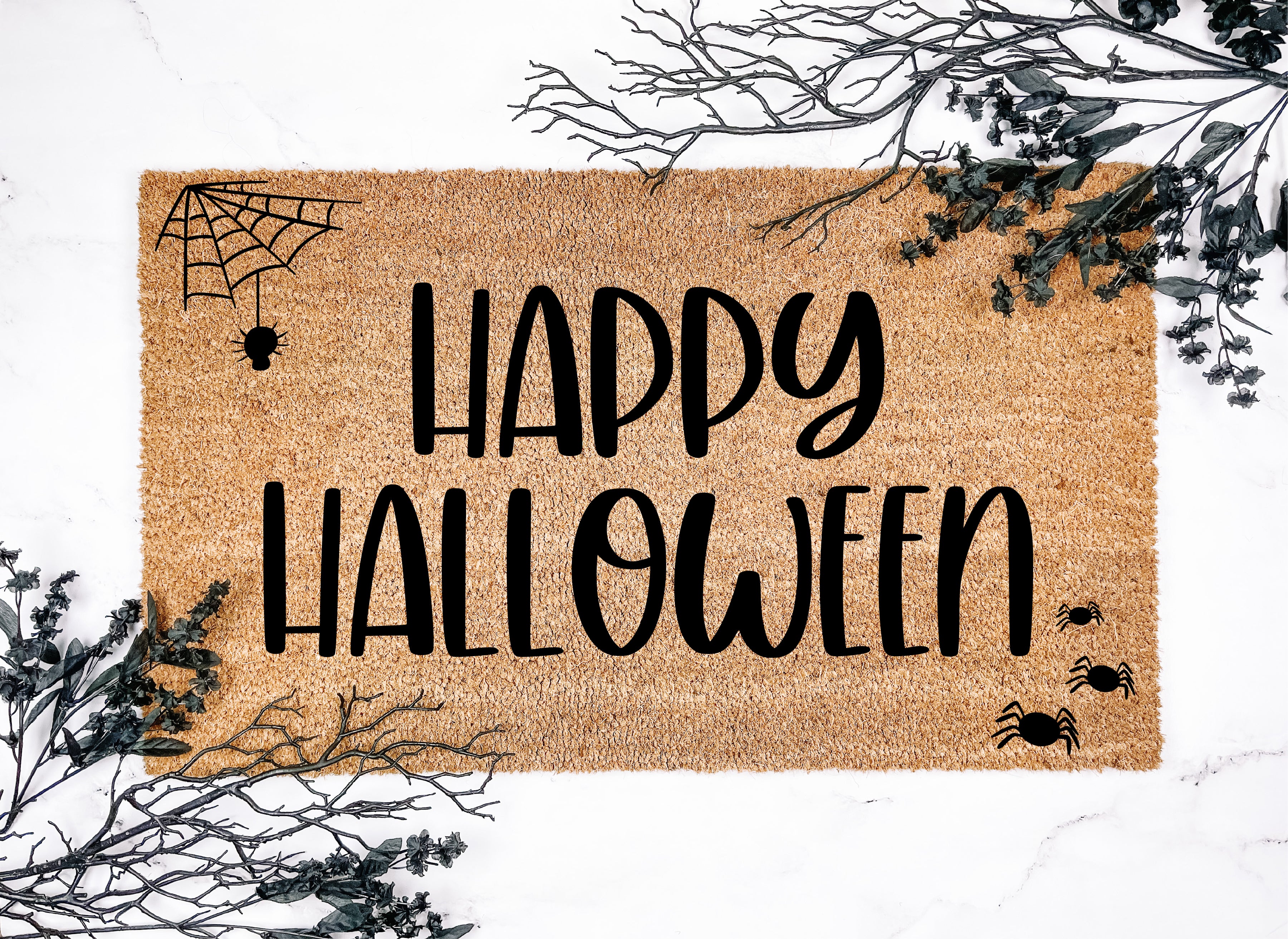 Creepy Crawly Happy Halloween Black Doormat