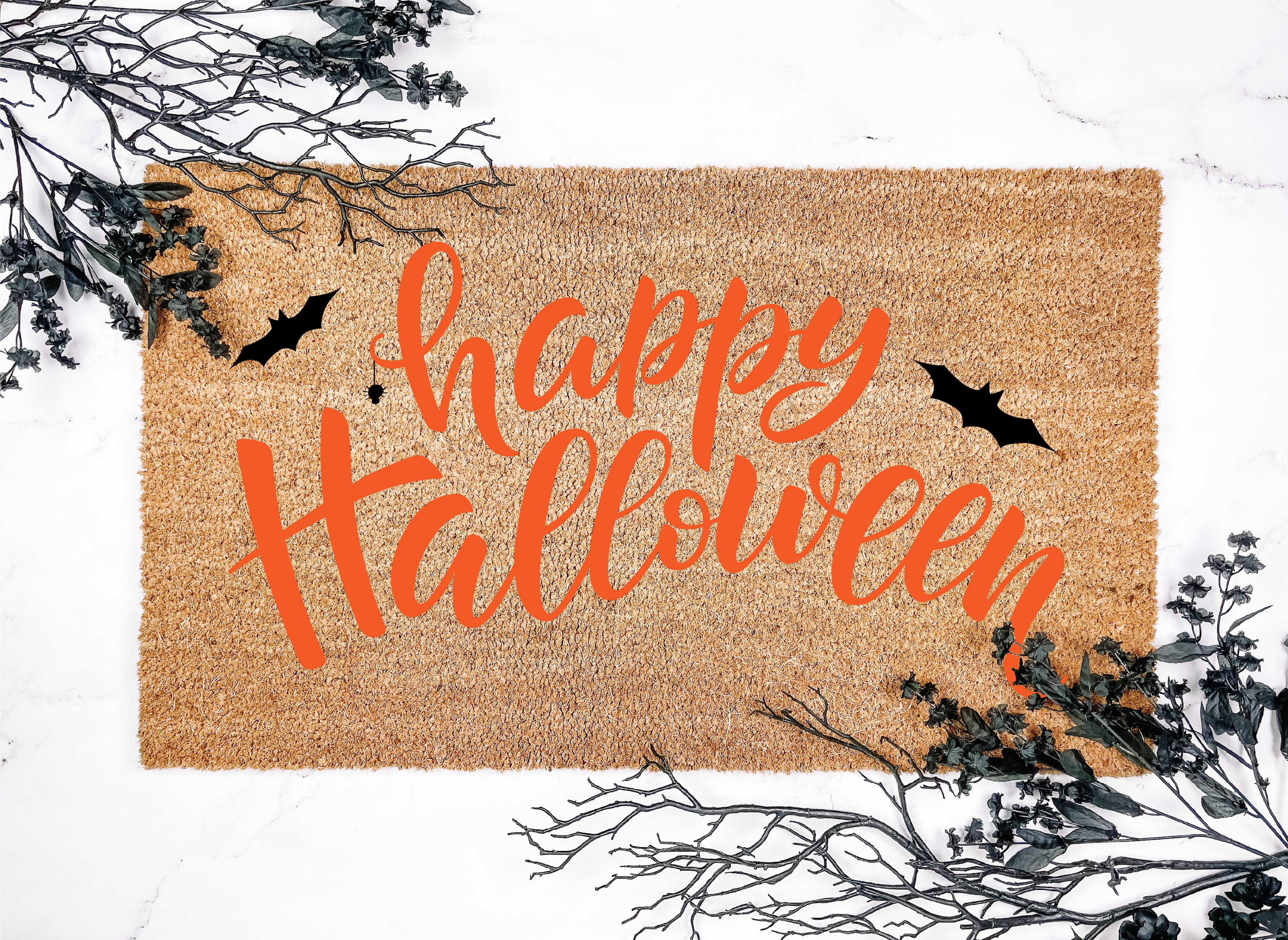 Happy Halloween Bat Orange and Black Doormat