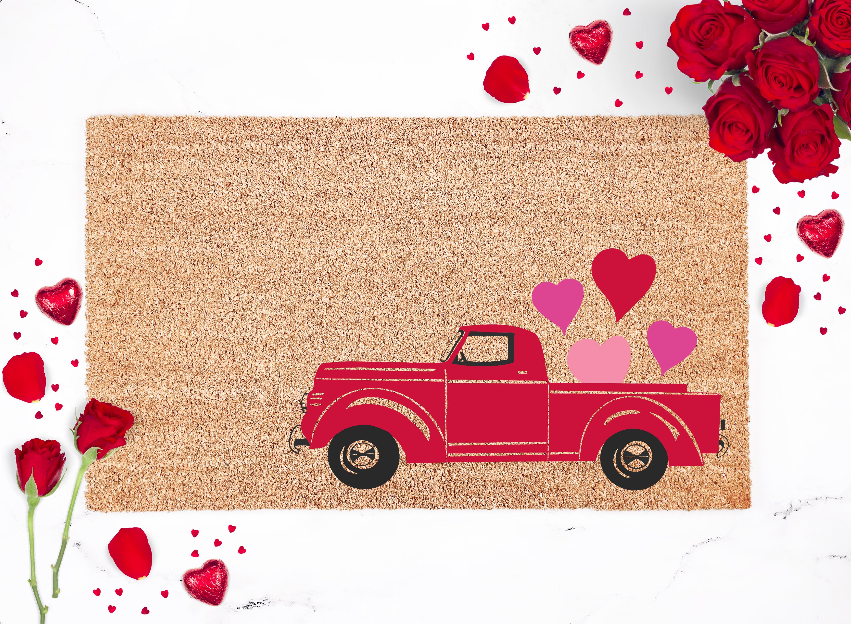 Valentines Red Truck Doormat