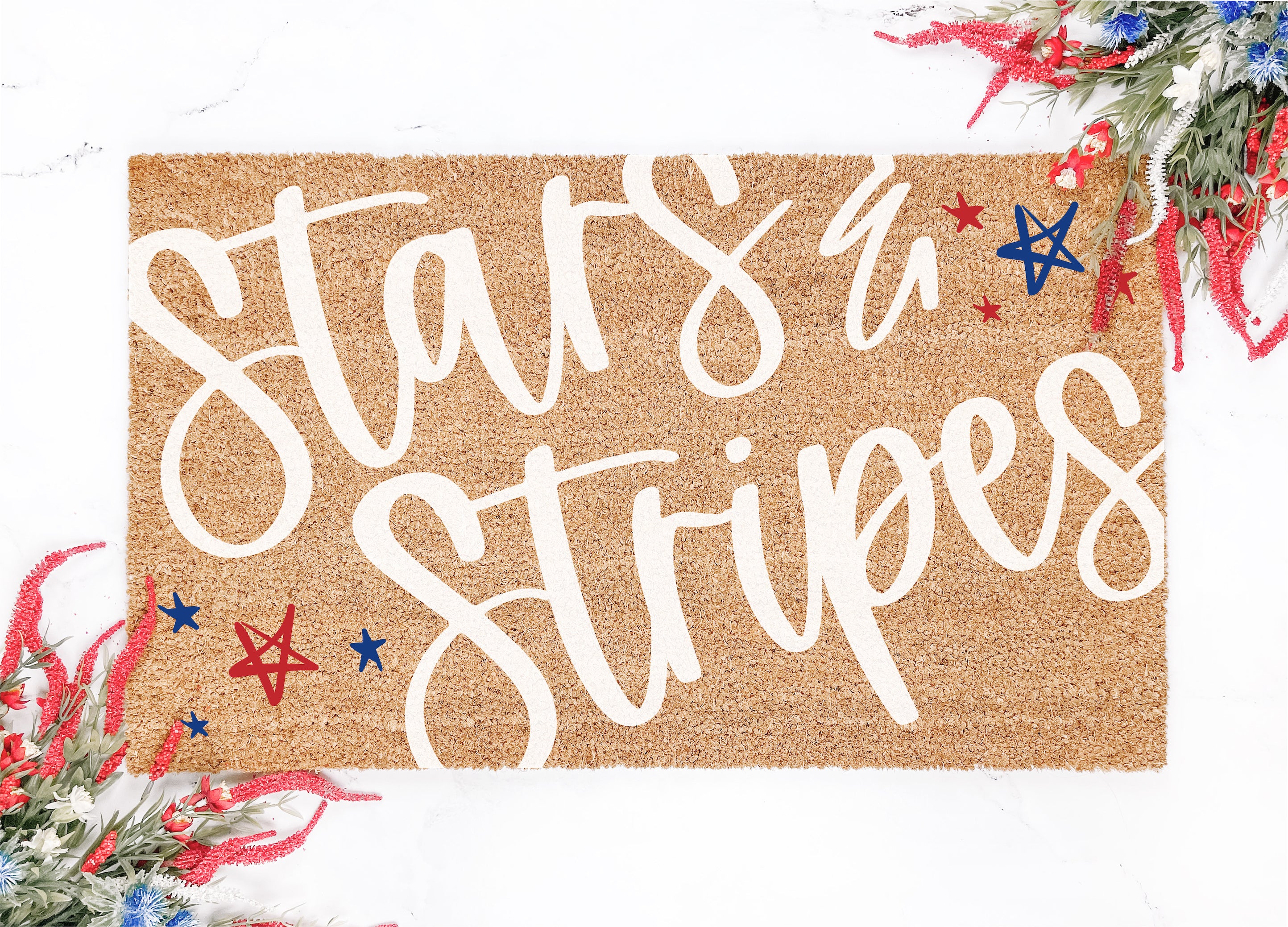 Stars & Stripes White Text Doormat