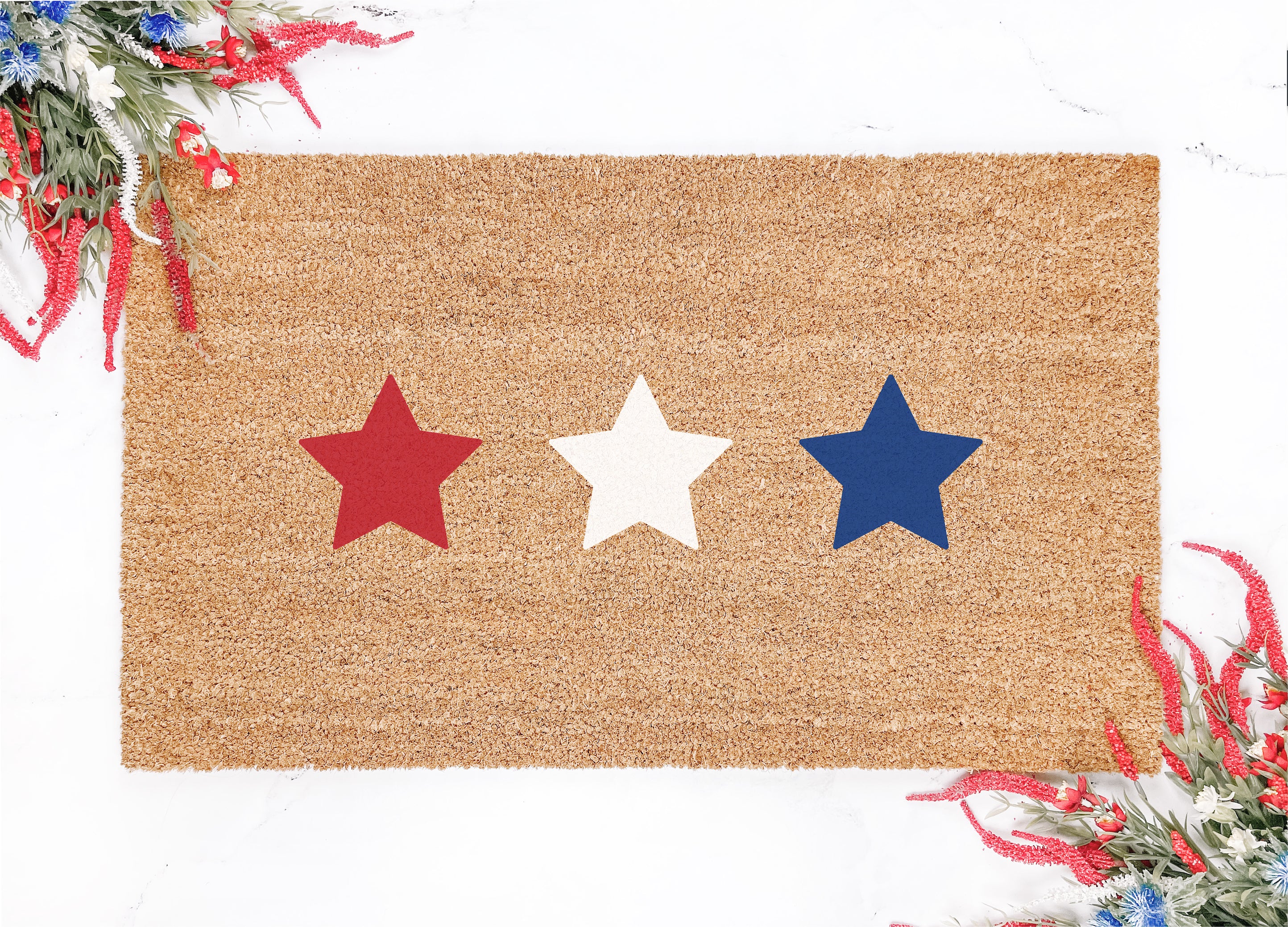 Red White and Blue Star Doormat