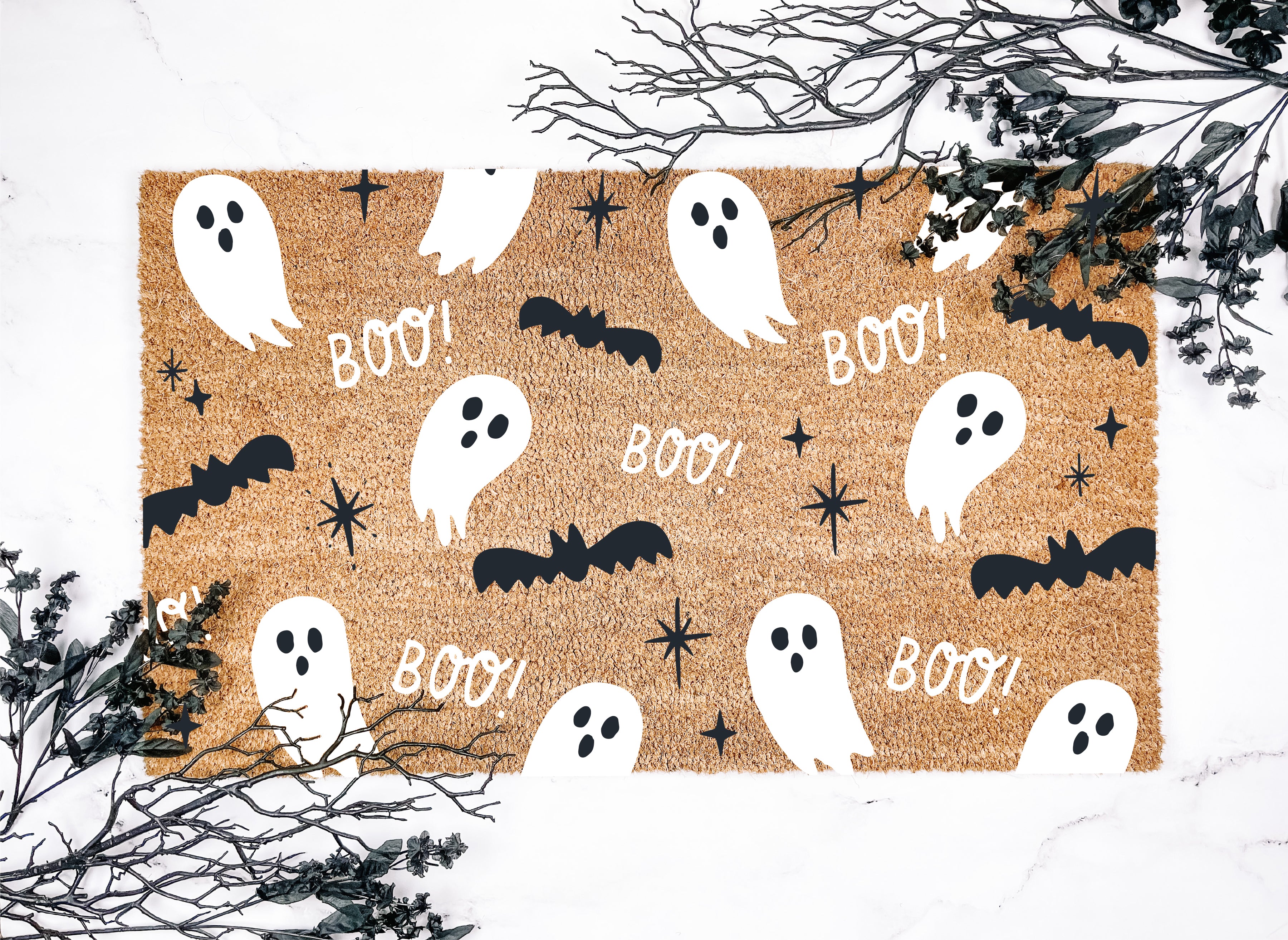 Boo! Ghost & Bat Pattern Doormat