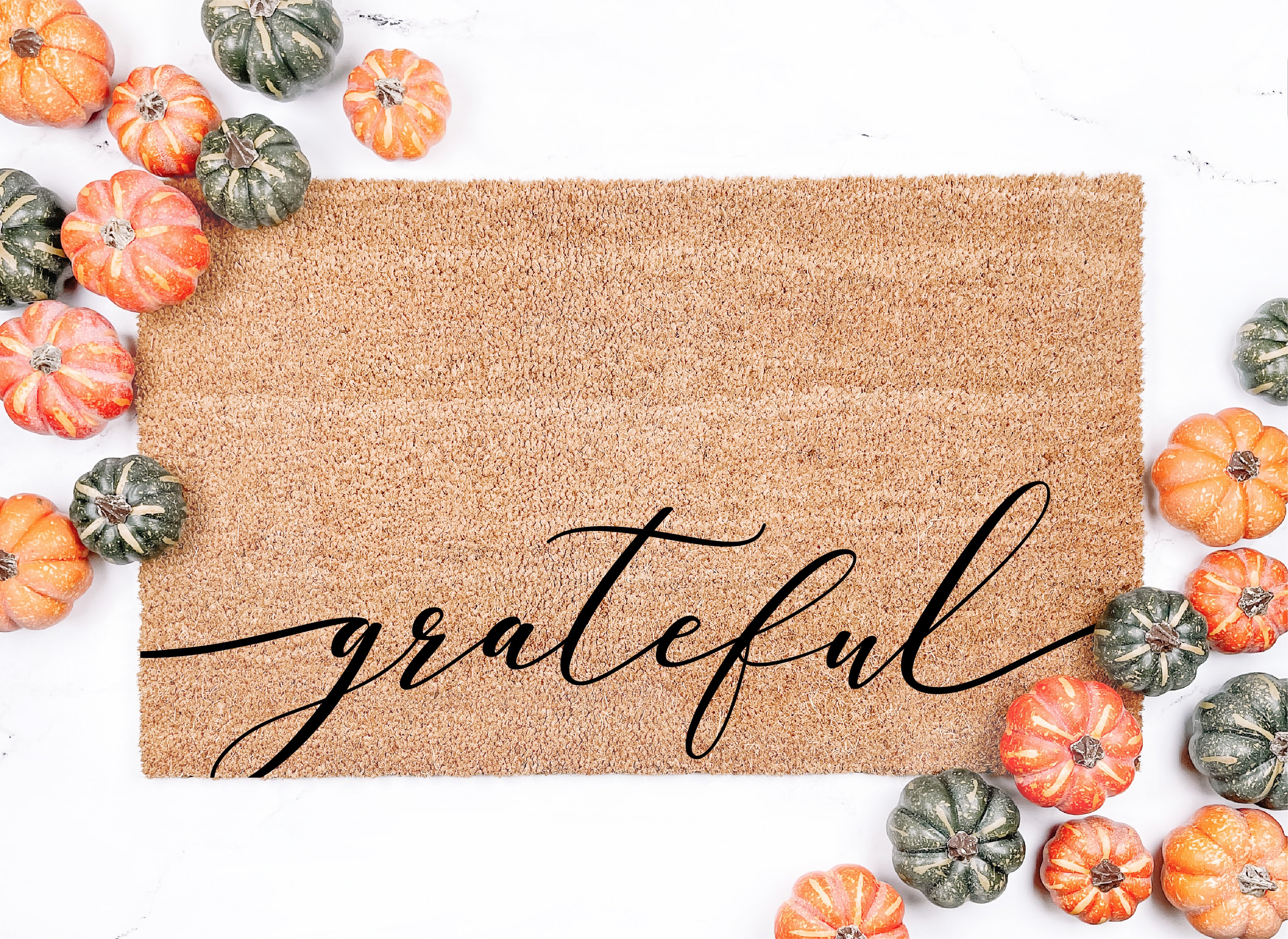 Grateful Bottom Script Thanksgiving Doormat
