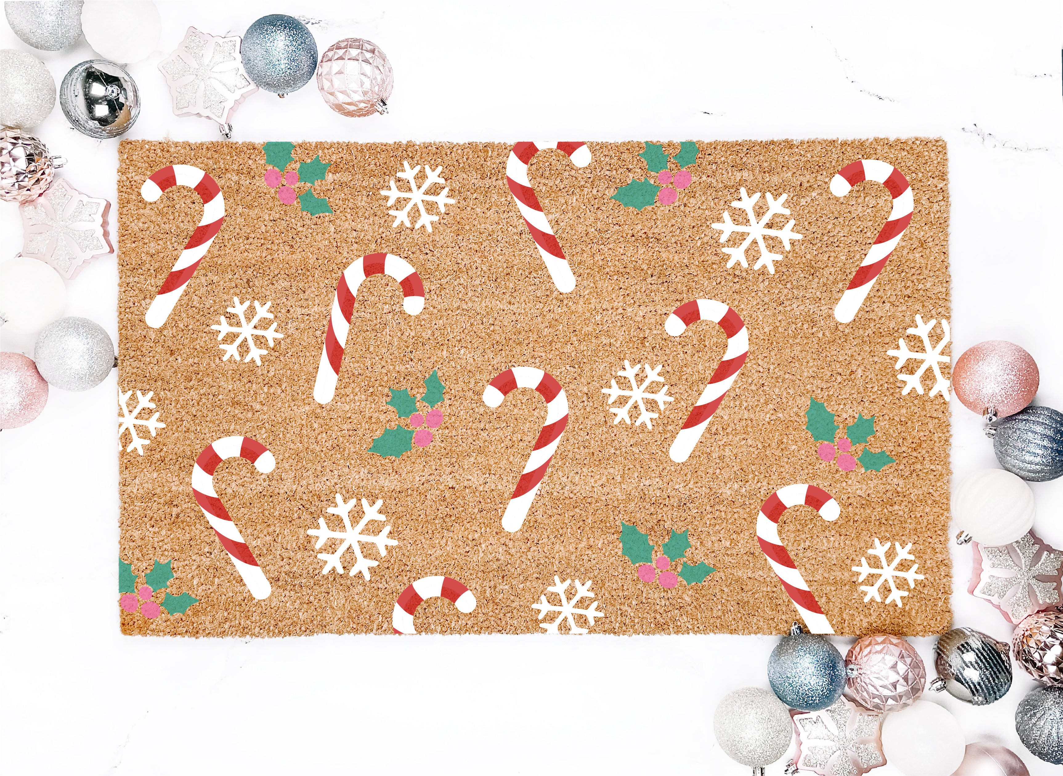 Candy Cane & Snowflake Pattern Christmas Doormat