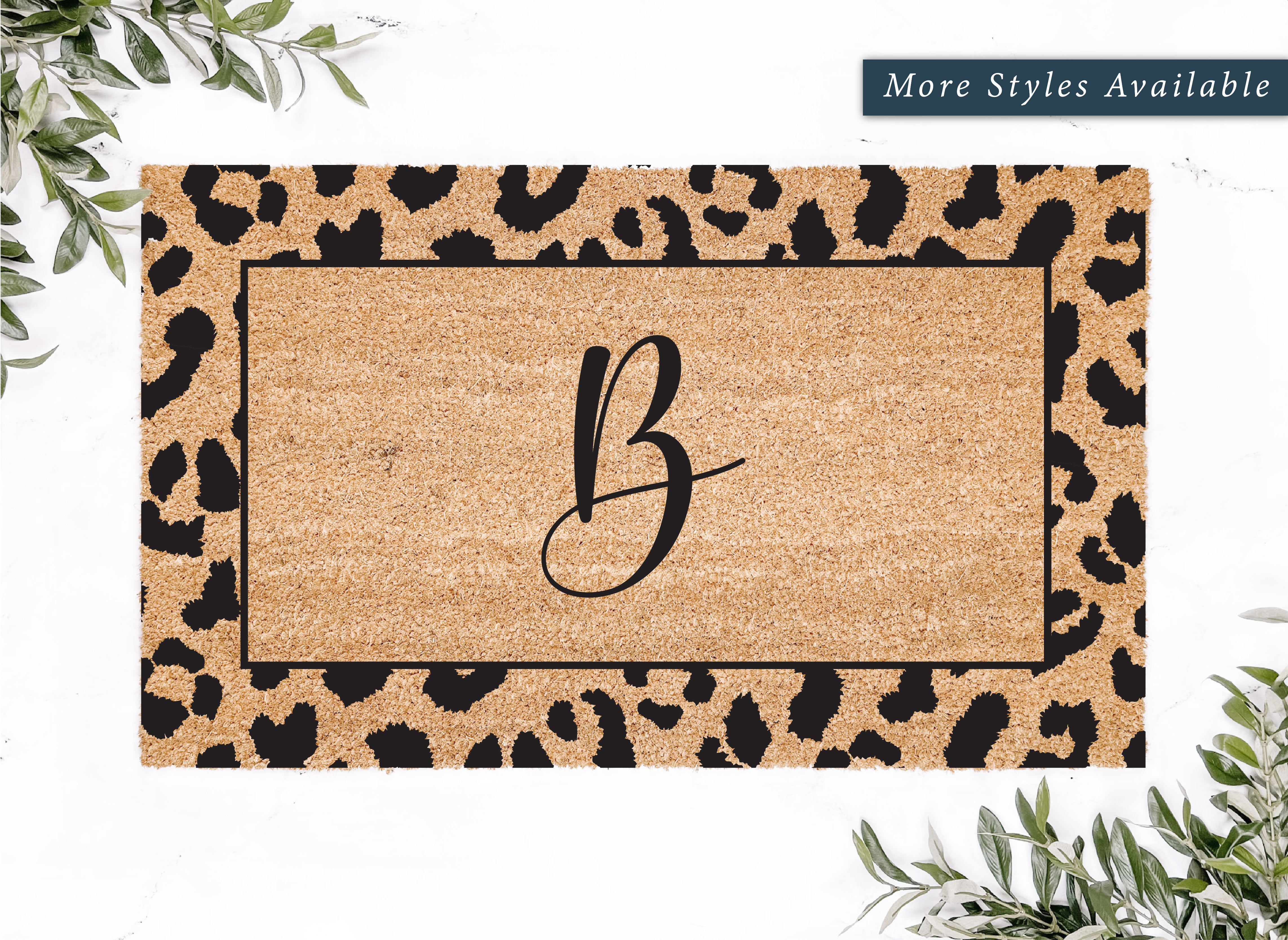 Personalized Leopard Frame Initial Doormat