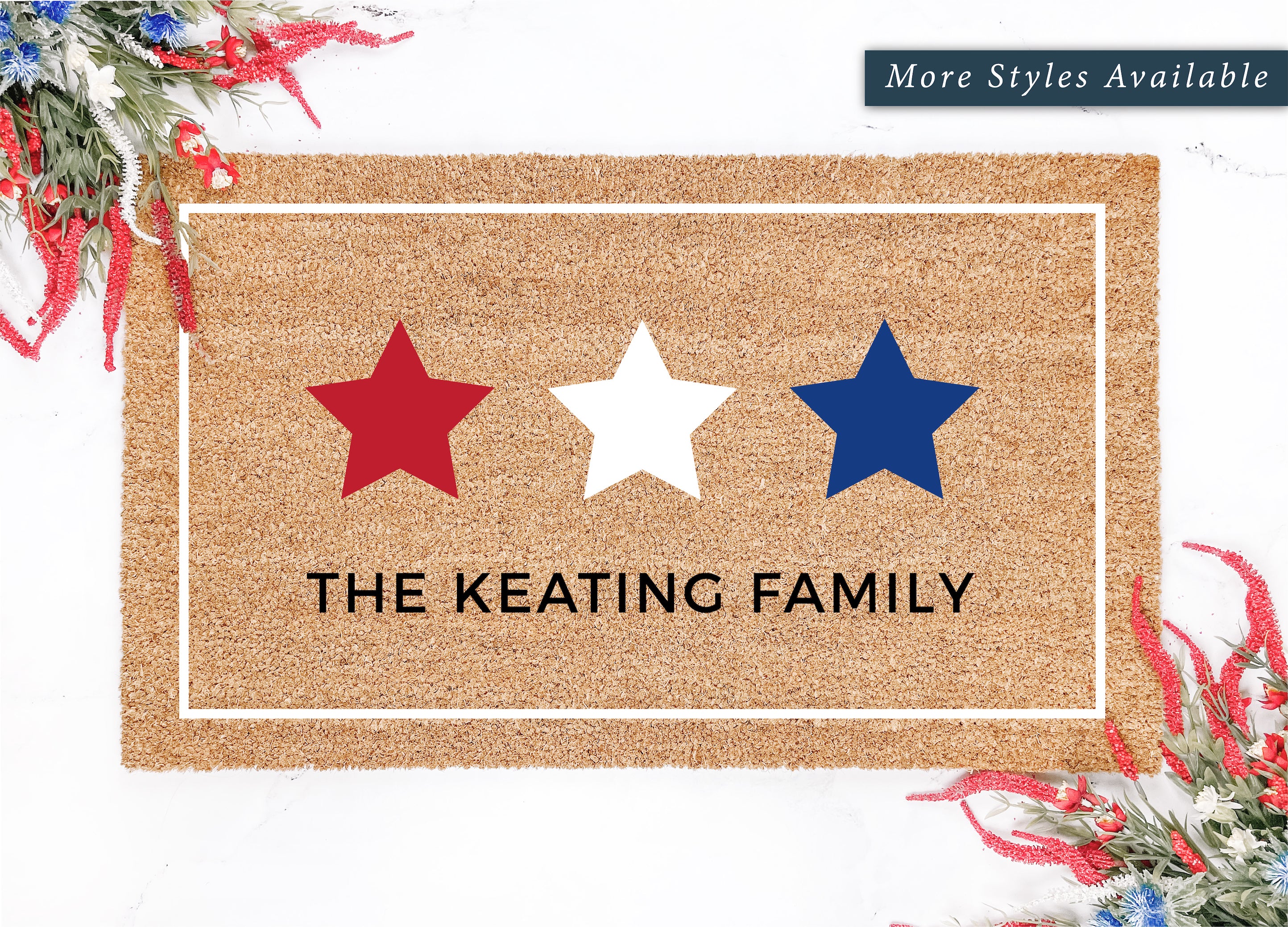 Personalized Family Name Red White And Blue Stars Doormat