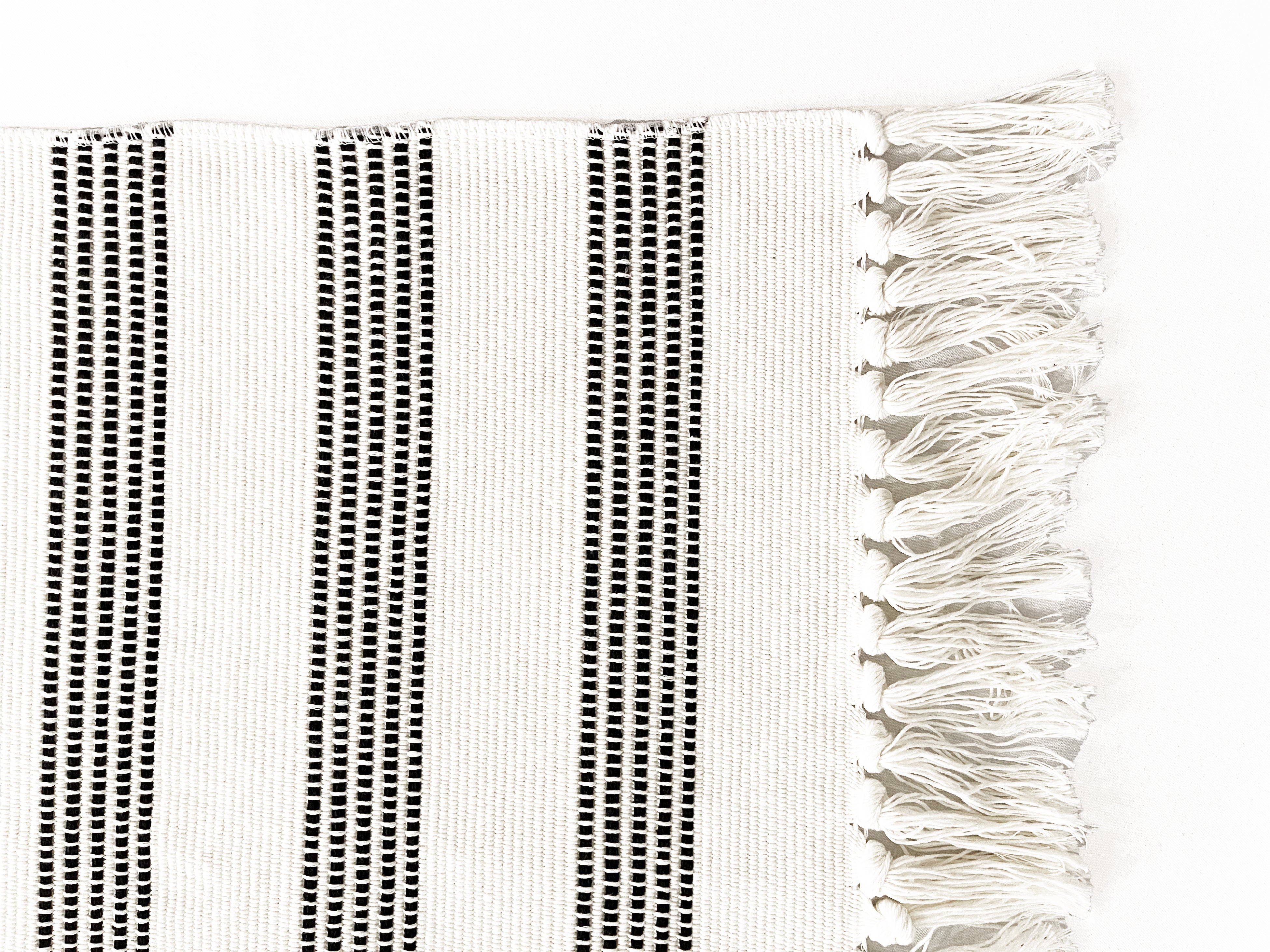 White and Black Dotted Stripe Layering Rug